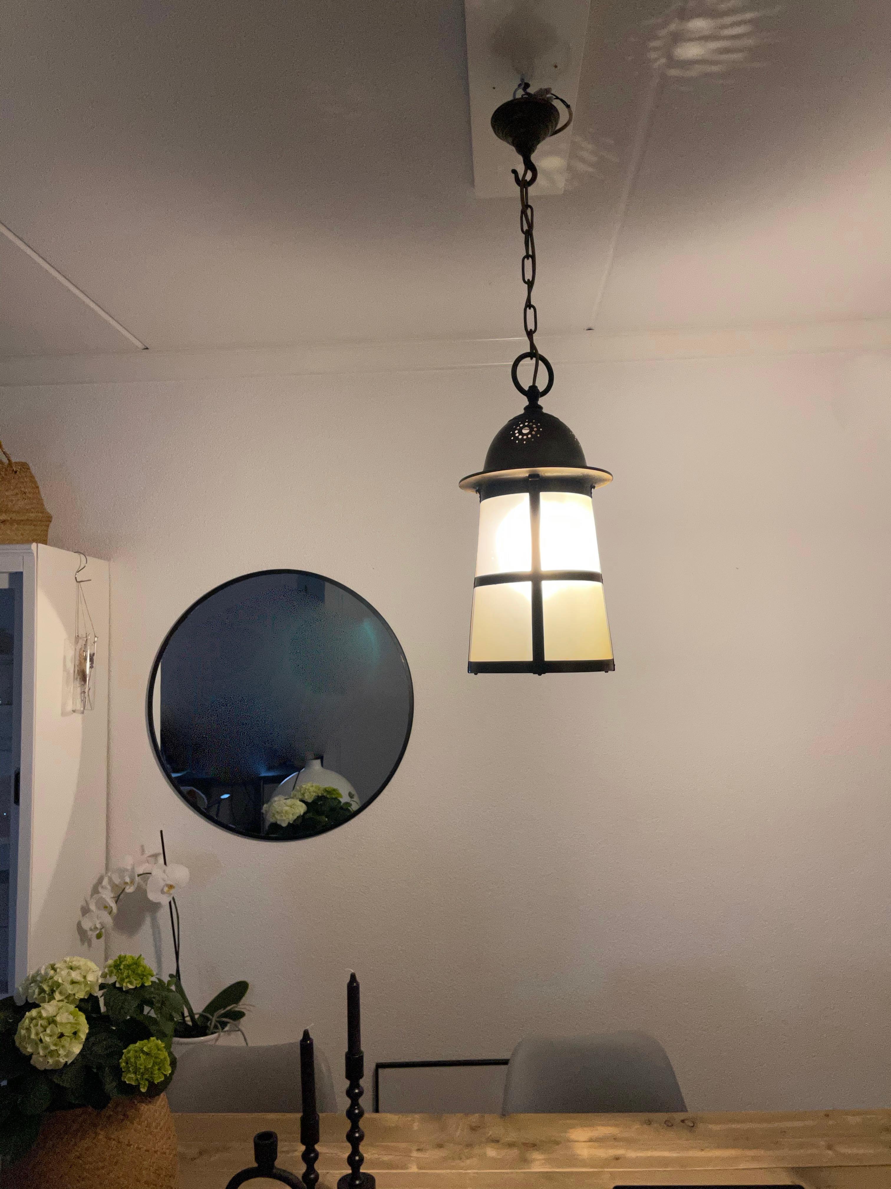 Highly Stylish Brass and Glass Arts & Crafts Pendant Light, 1910 Berlage Style 11