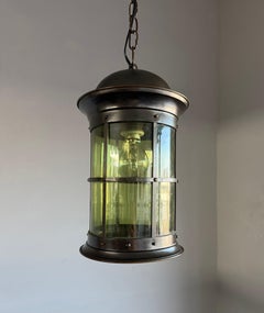 Highly Stylish Brass and Glass Arts & Crafts Pendant Light, 1910 Berlage Style