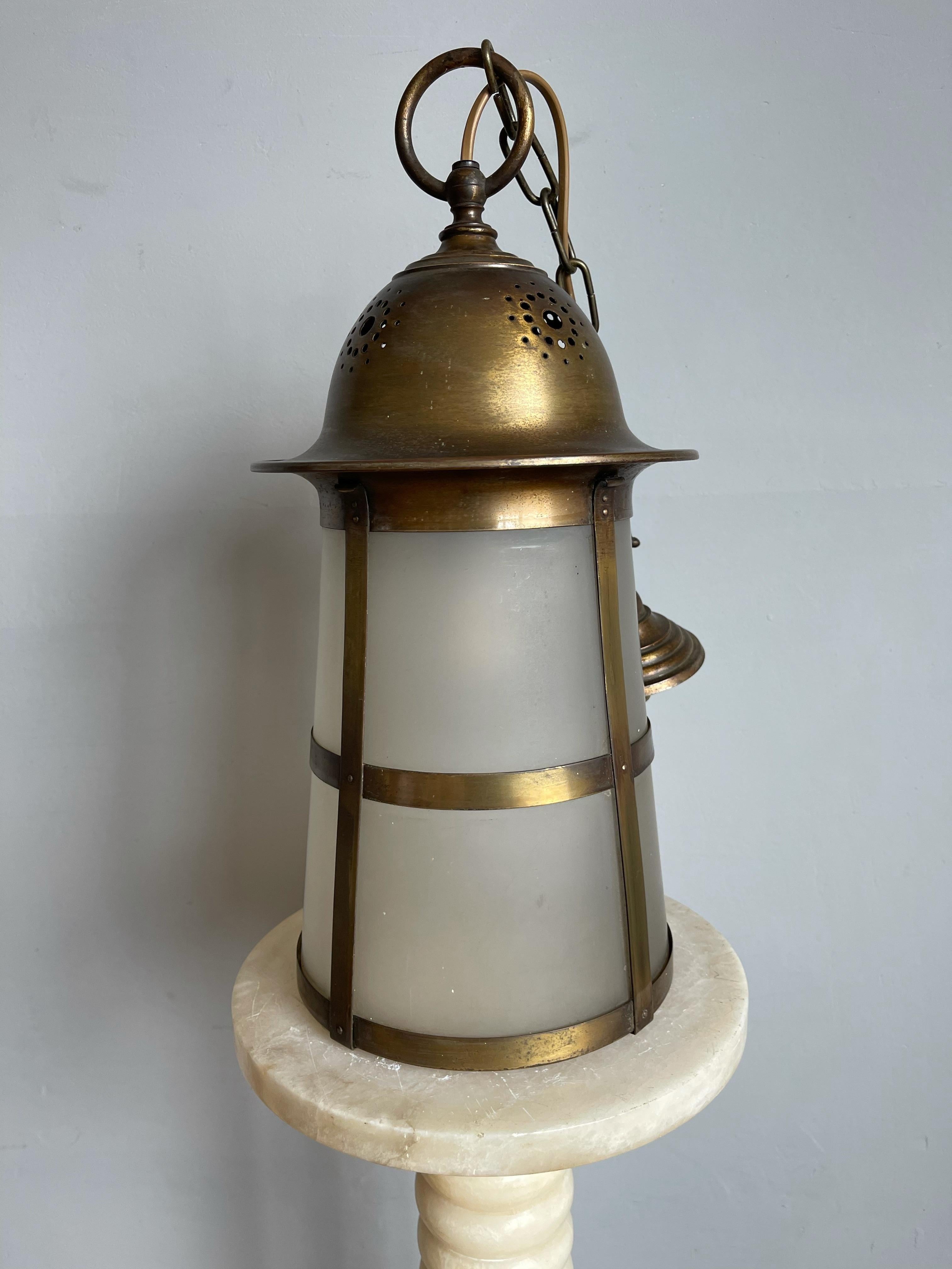 Highly Stylish Brass and Glass Arts & Crafts Pendant Light, 1910 Berlage Style 13