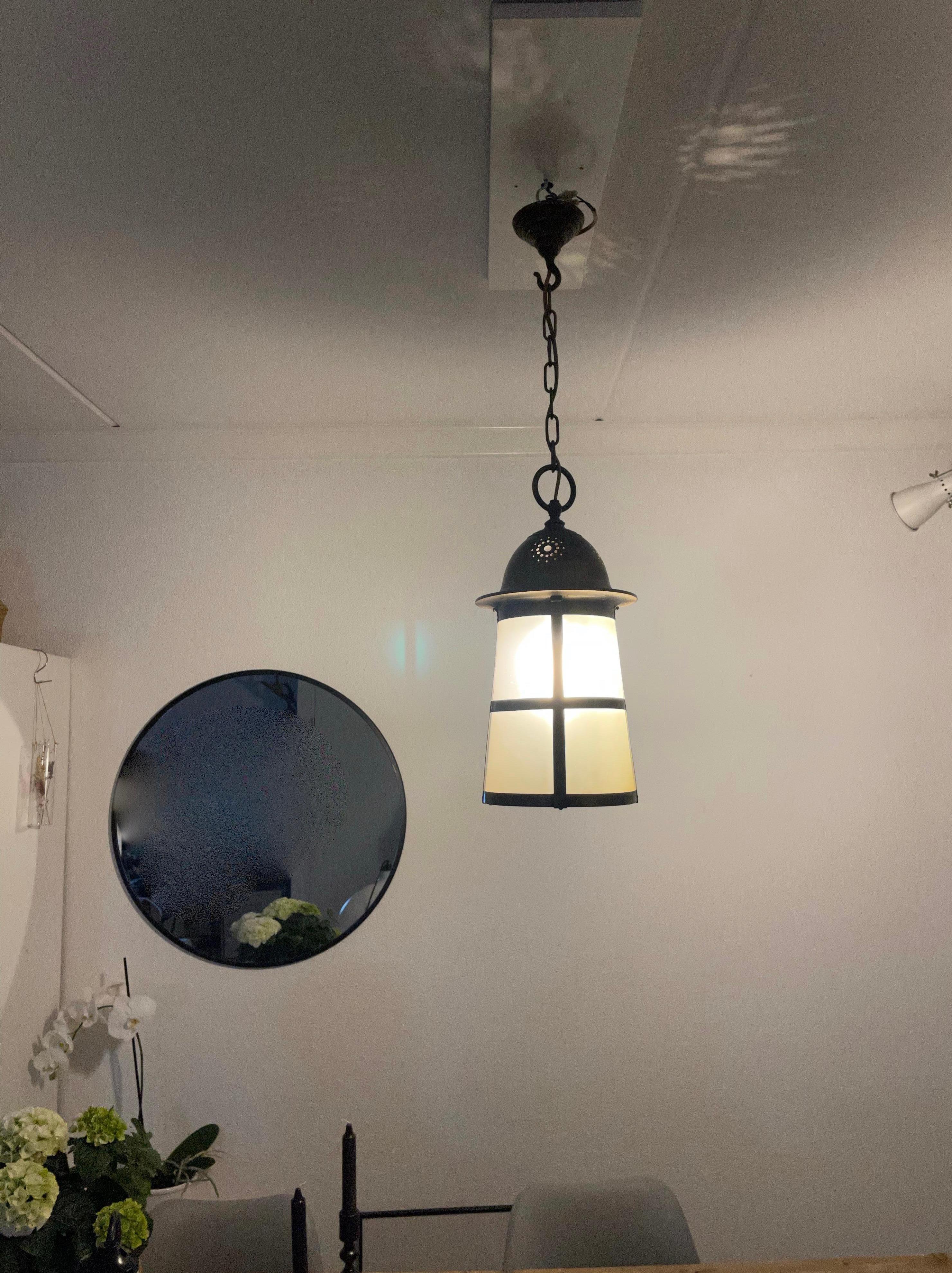 Highly Stylish Brass and Glass Arts & Crafts Pendant Light, 1910 Berlage Style 2