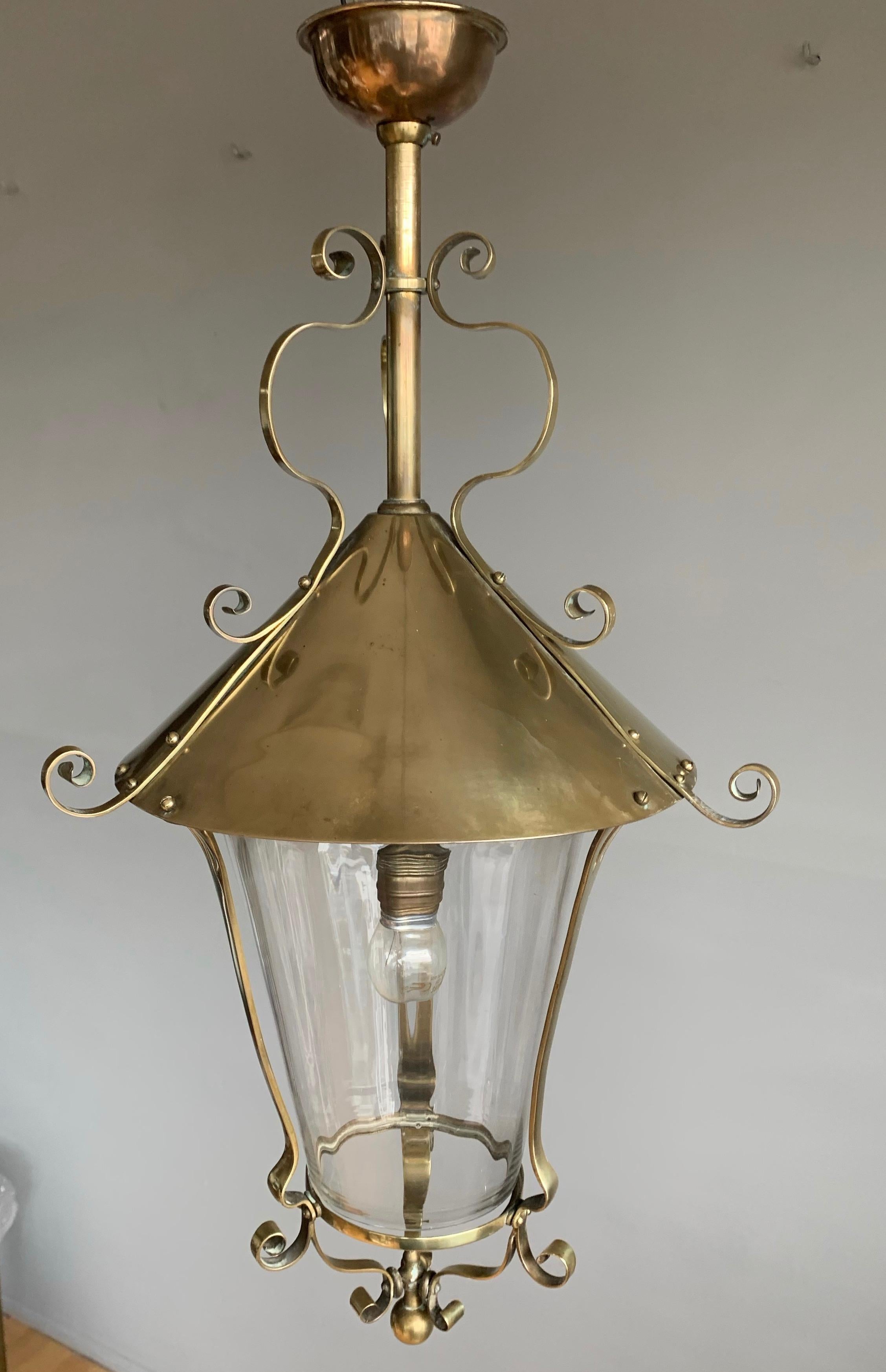 Highly Stylish Brass & Clear Glass Arts and Crafts Pendant / Light Fixture, 1910 8