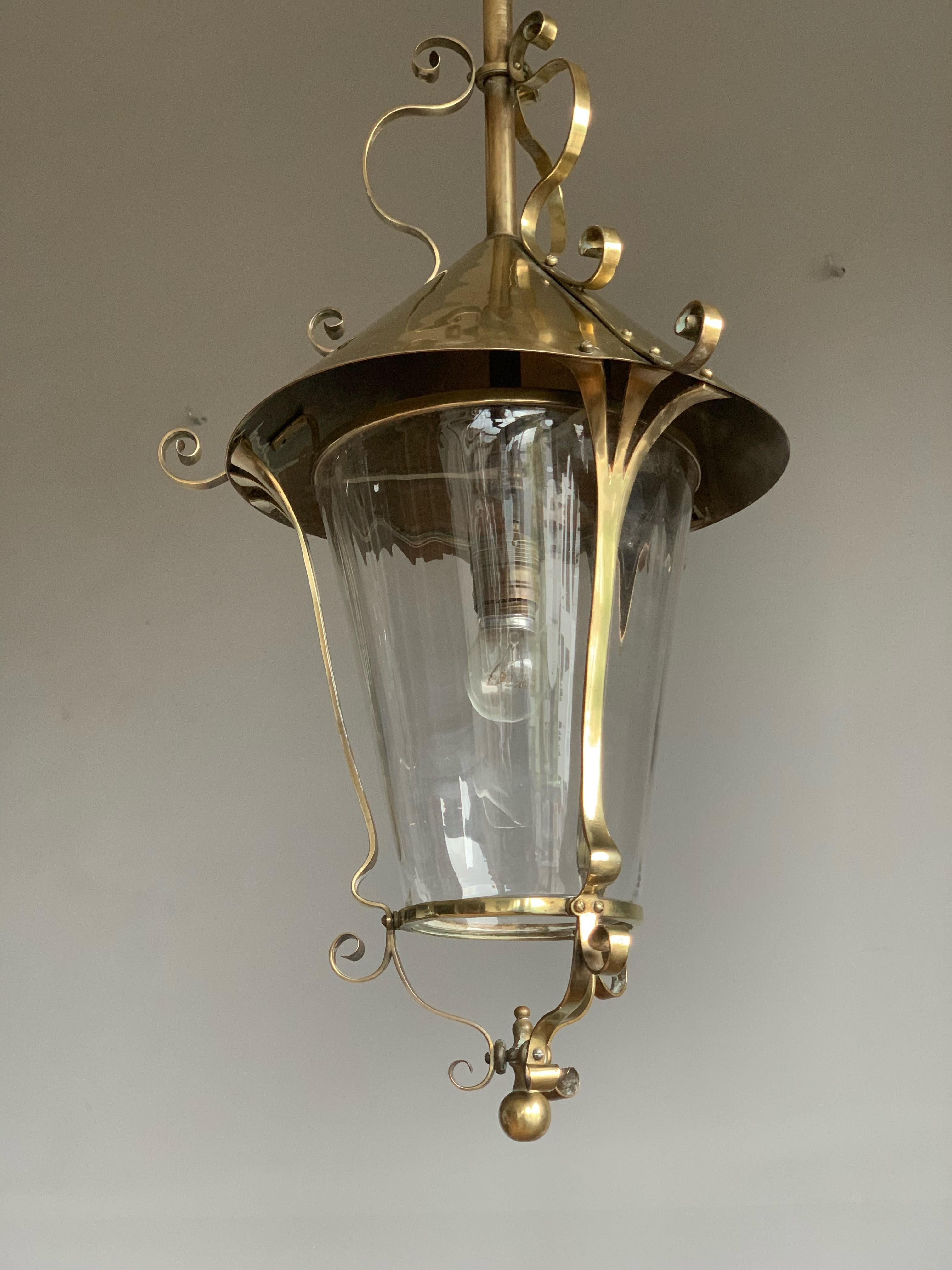 European Highly Stylish Brass & Clear Glass Arts and Crafts Pendant / Light Fixture, 1910