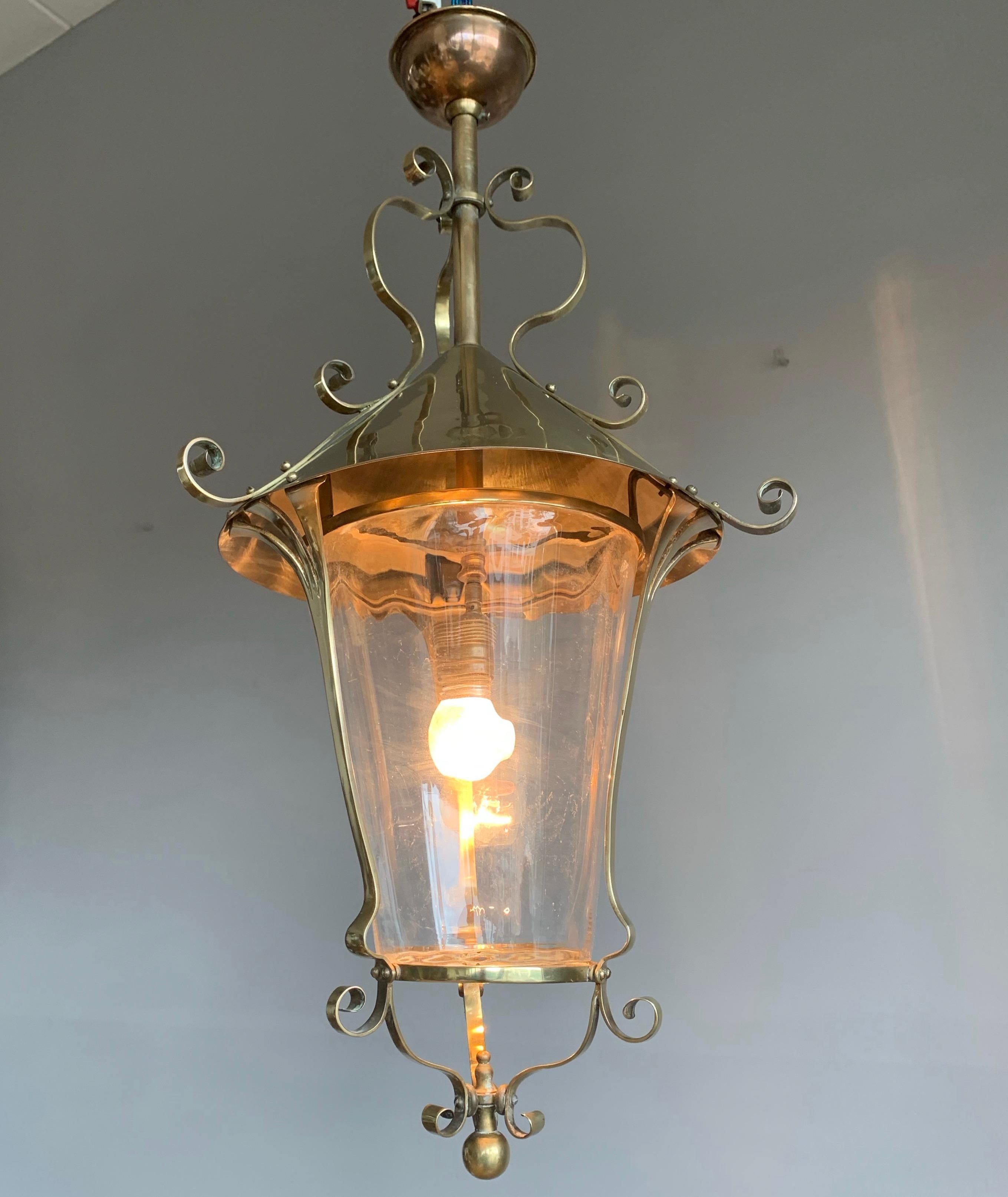 Highly Stylish Brass & Clear Glass Arts and Crafts Pendant / Light Fixture, 1910 2