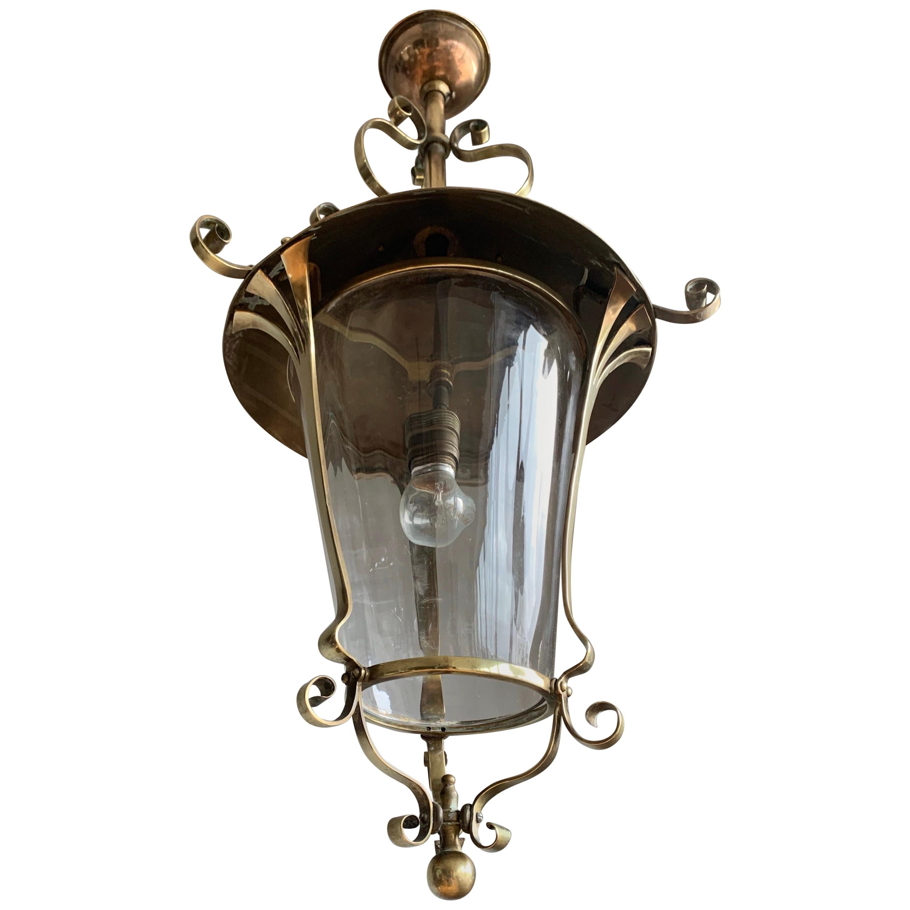 Highly Stylish Brass & Clear Glass Arts and Crafts Pendant / Light Fixture, 1910