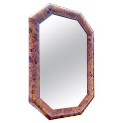 Highly Stylish Vintage Burl / Burr Wood Hallway Entrance Octagonal Wall Mirror