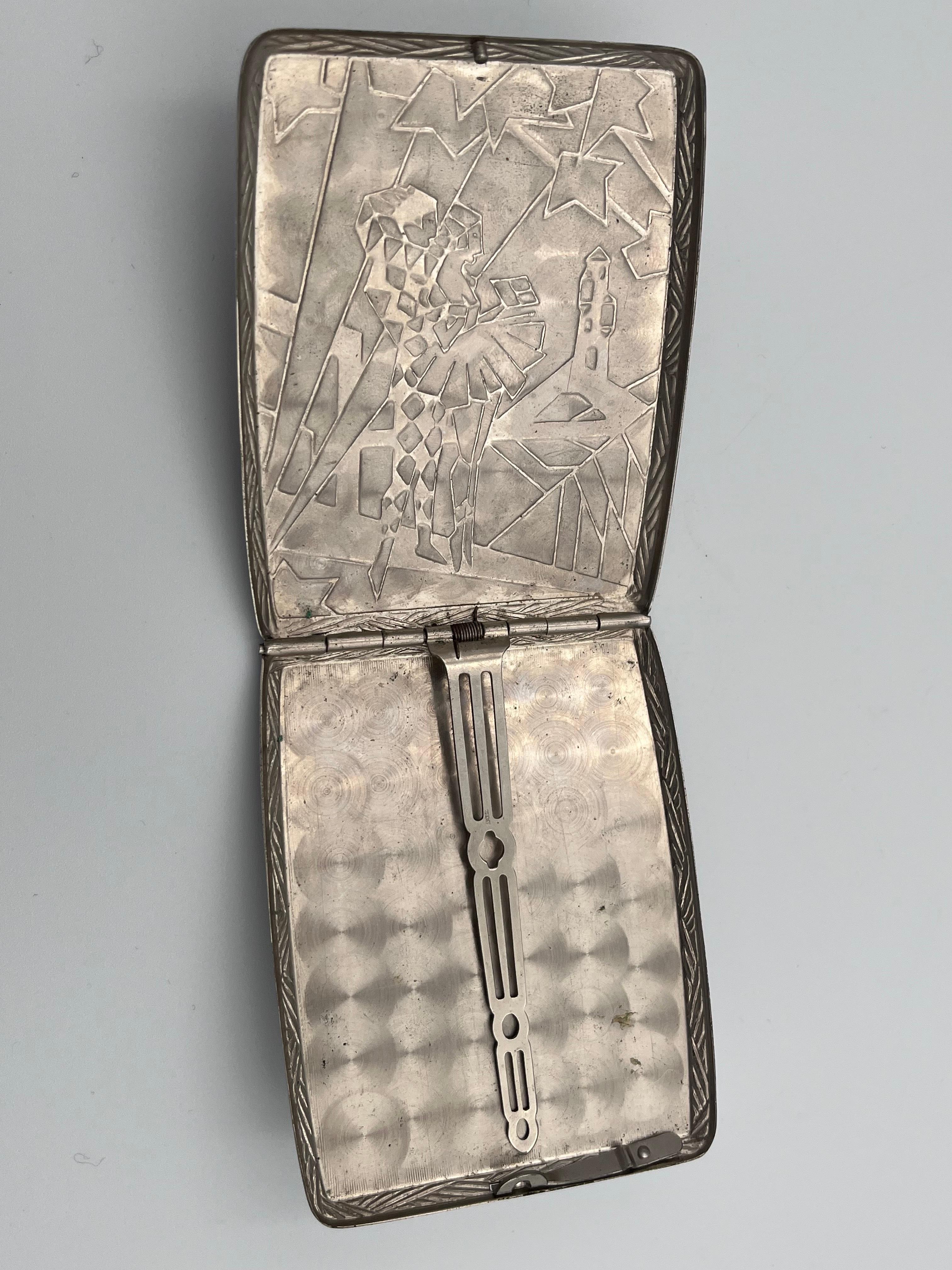 Milieu du XXe siècle Etui à cigarettes très inhabituel Art Déco 1930 Arlequin et Ballerine Fantasy en vente
