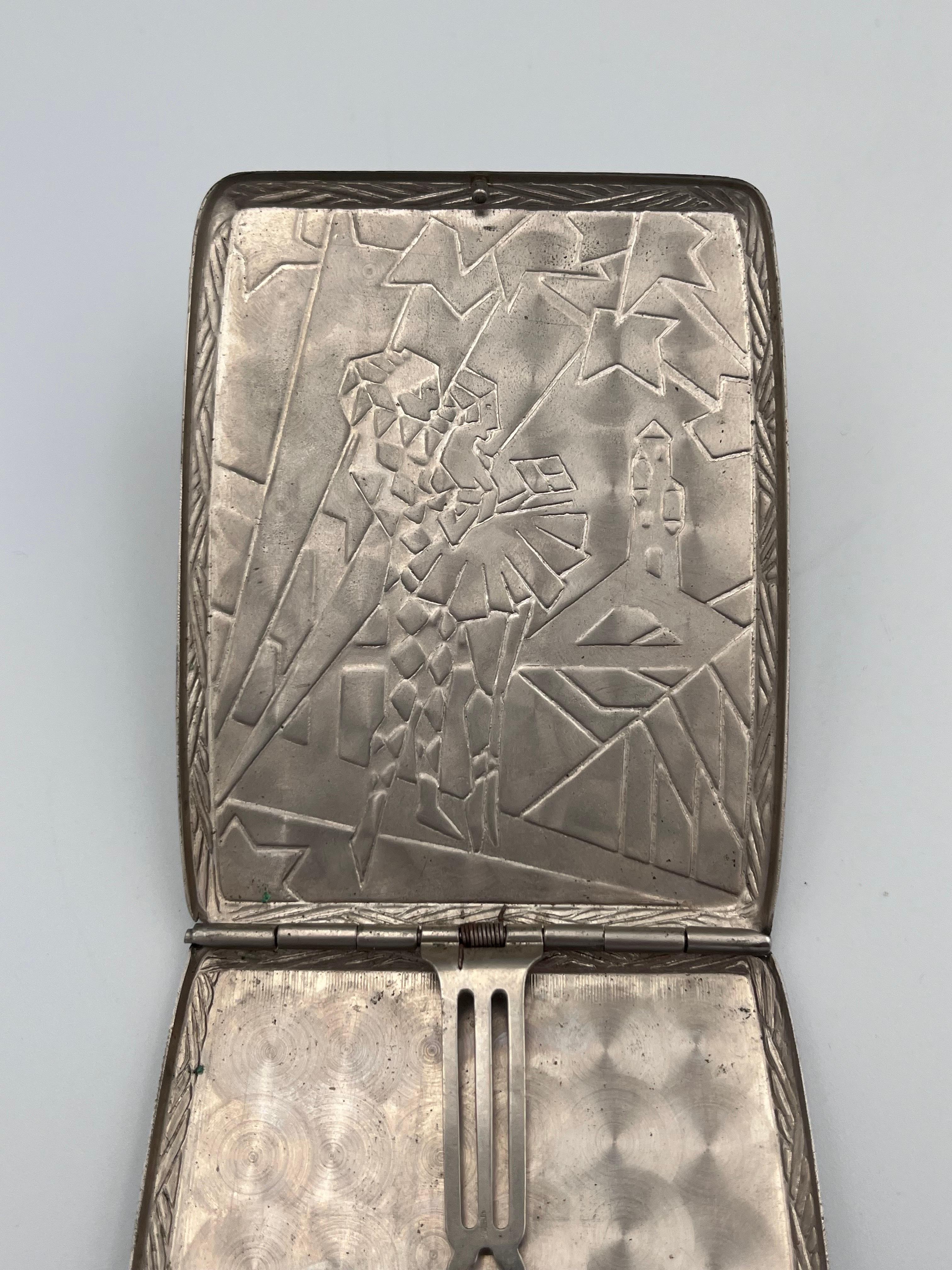 Etui à cigarettes très inhabituel Art Déco 1930 Arlequin et Ballerine Fantasy en vente 1