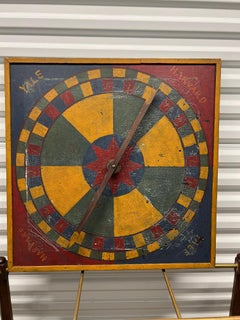 Highly Unusual American Folk Art "Yale vs. Harvard" Spinning Wheel Game C. 1900