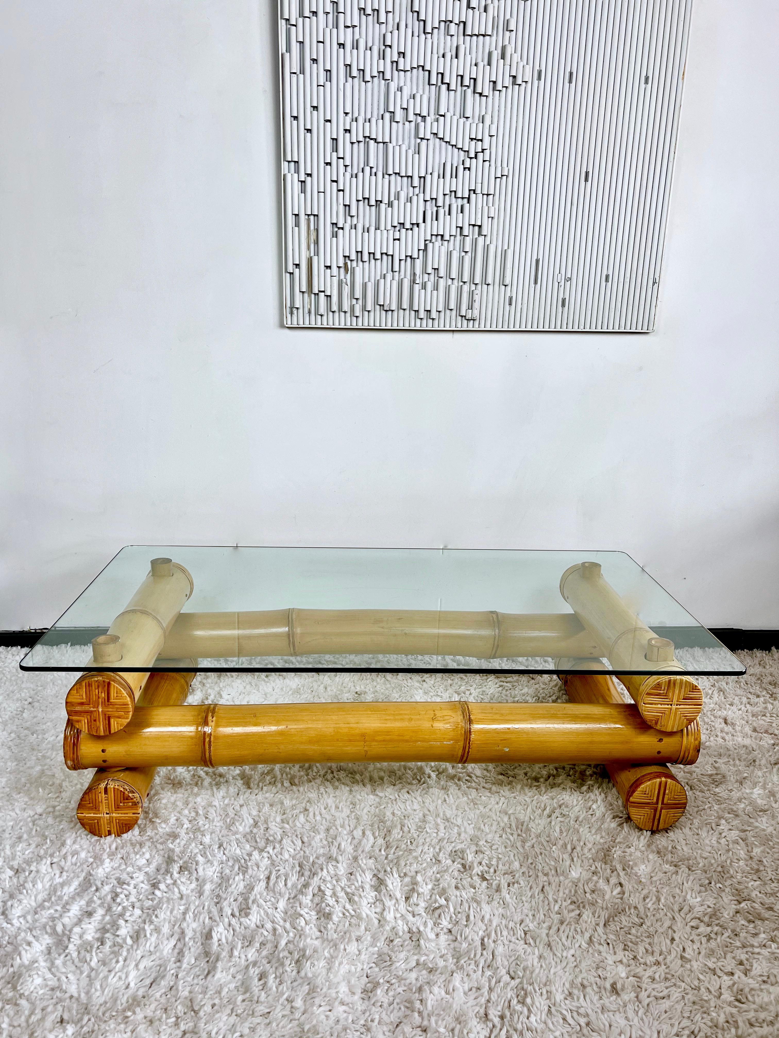 Bohemian Highly unusual French bamboo coffee table, 1960 For Sale