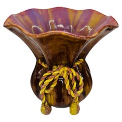 Vintage Highly Unusual French Majolica Rope Twist Vase or Jardiniere 