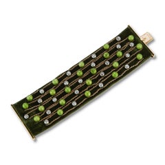 Highly Unusual Green Enamel and Diamond on Silk Bracelet by Cartier Paris