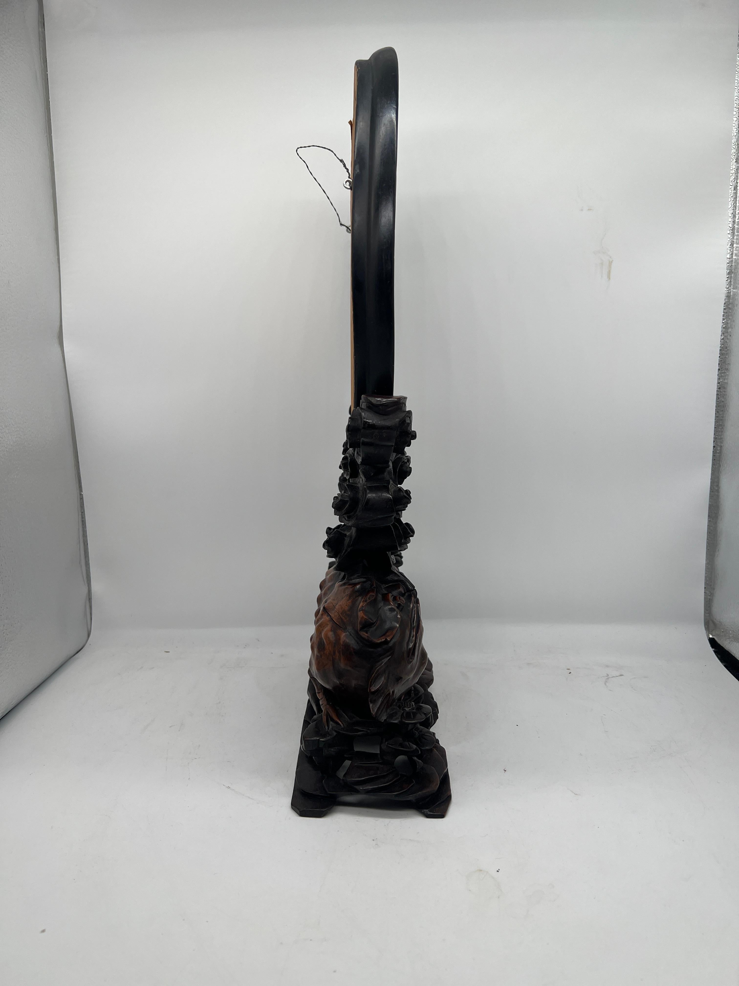 Highly Unusual Qing Dynasty Chinese Carved Toad & Gold Thread Table Screen For Sale 3