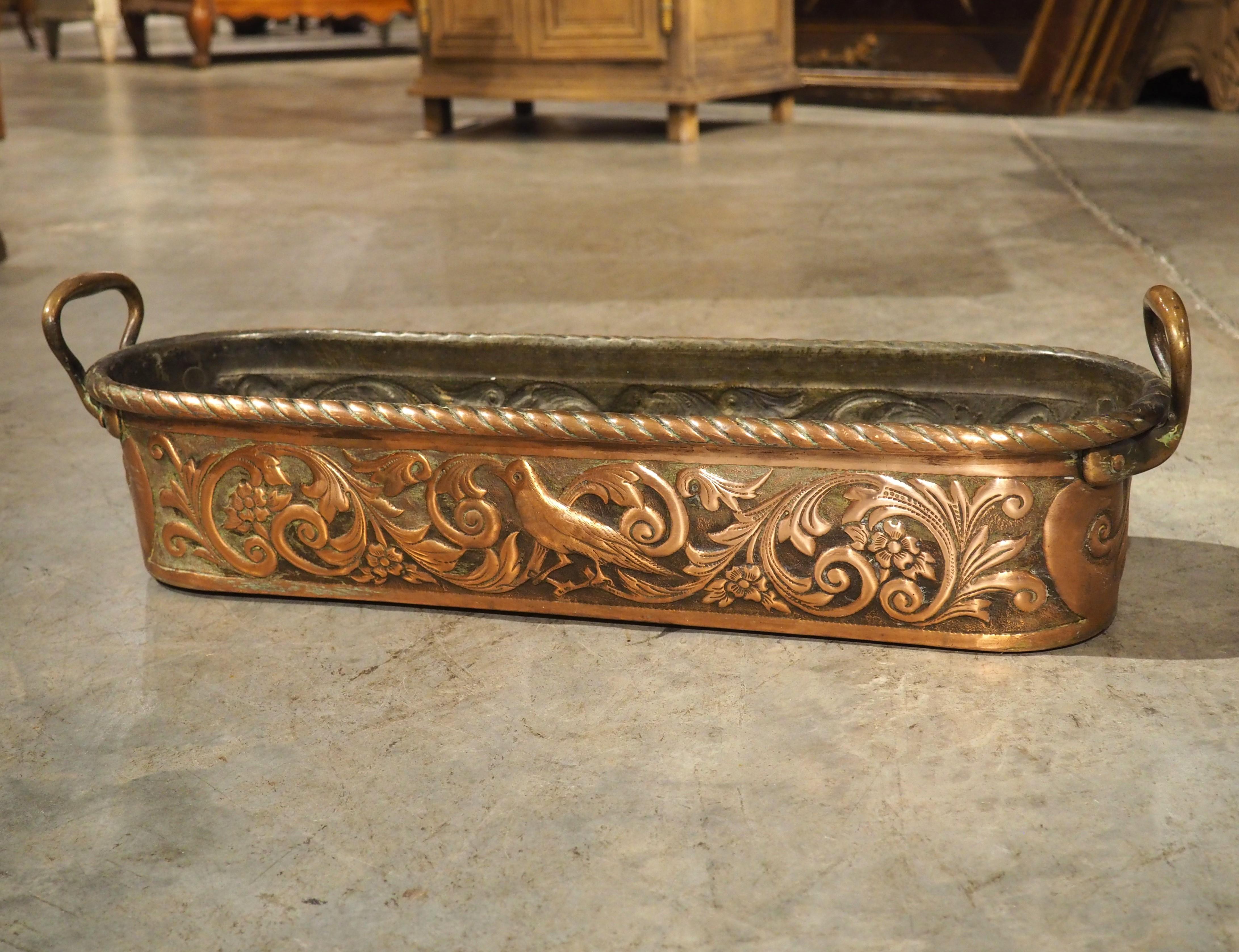 Highly Worked 19th C. French Copper Fish Poacher with Bird and Foliate Decor 6