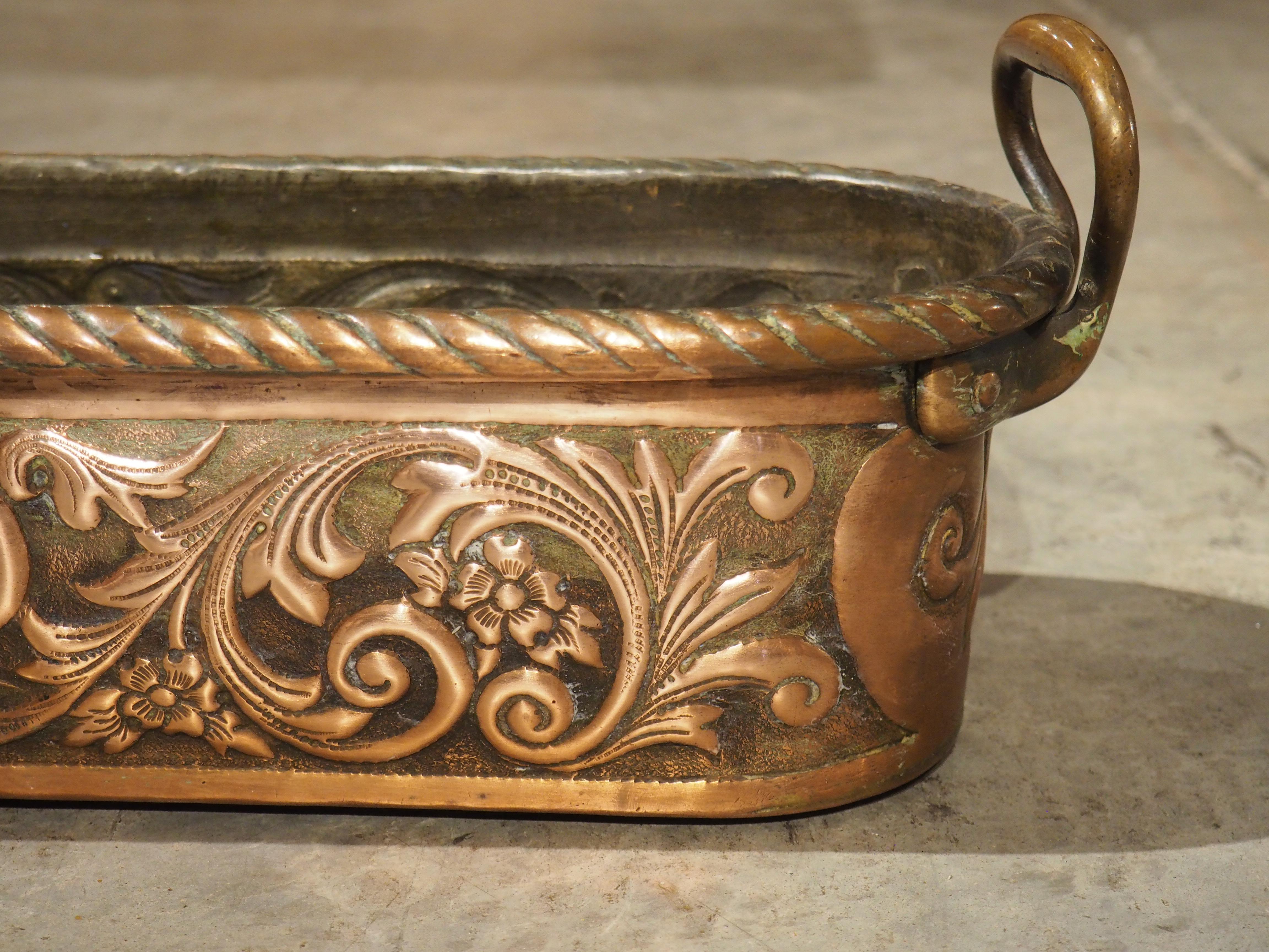 Highly Worked 19th C. French Copper Fish Poacher with Bird and Foliate Decor 8