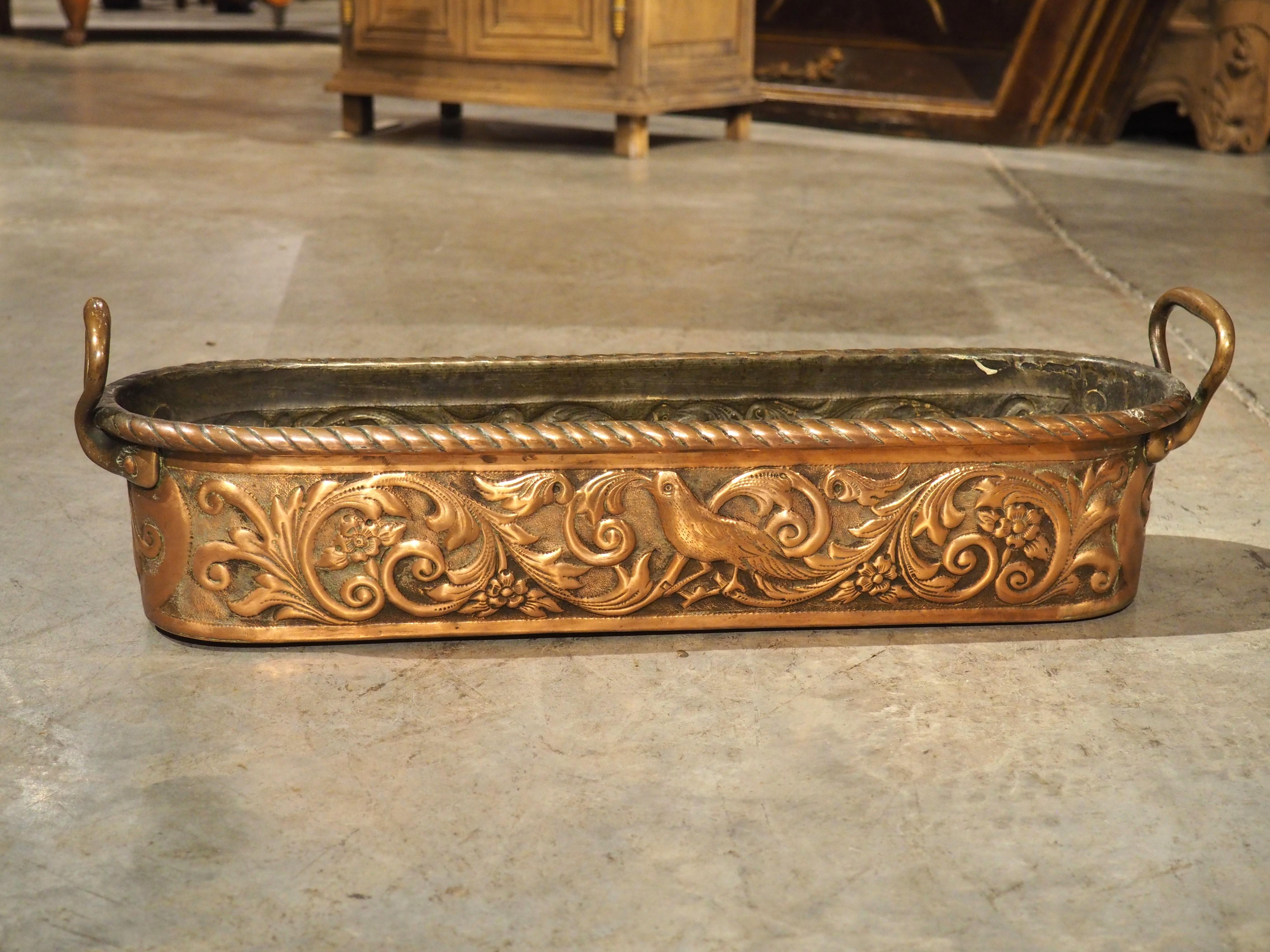 Highly Worked 19th C. French Copper Fish Poacher with Bird and Foliate Decor In Good Condition In Dallas, TX