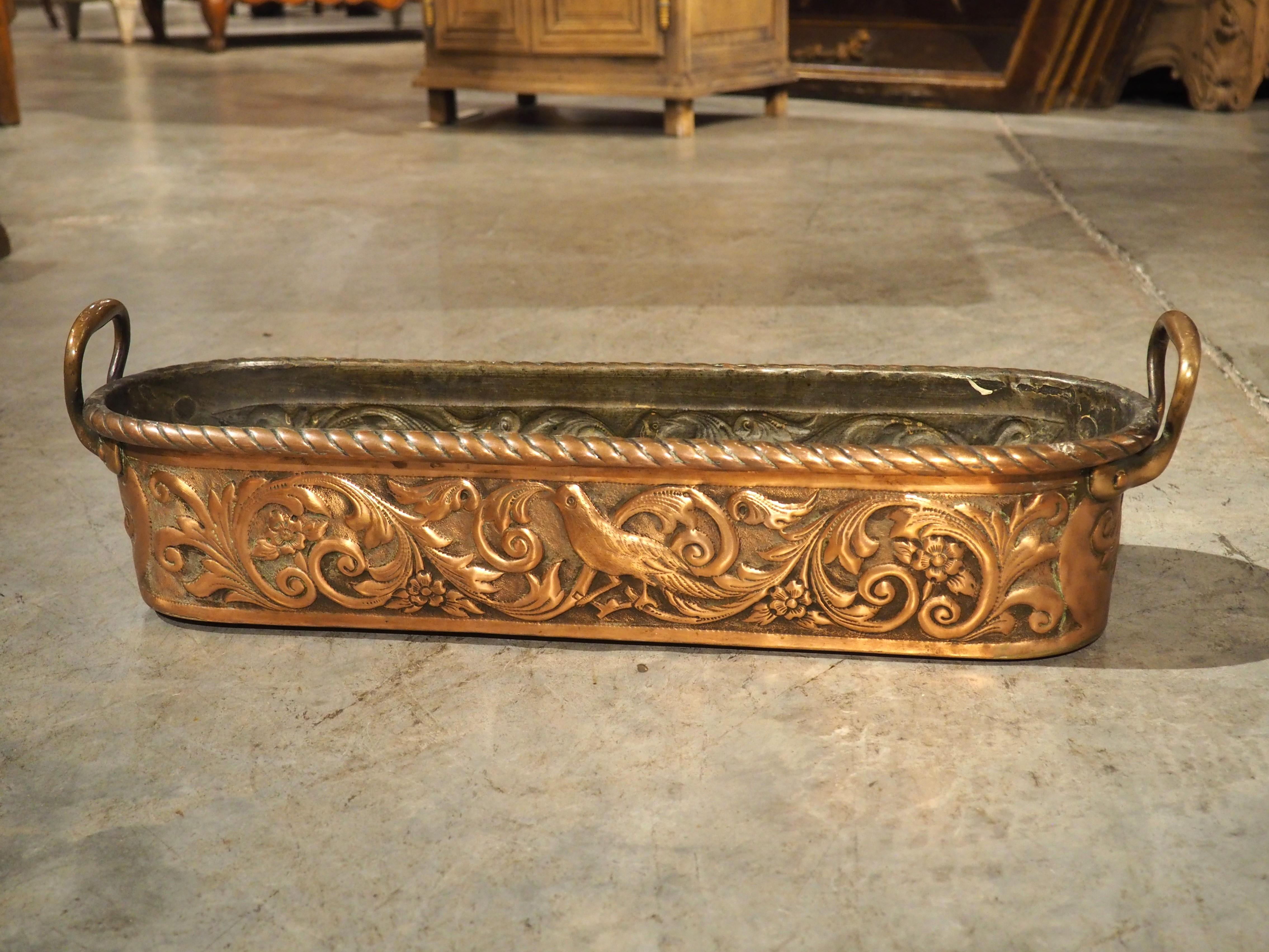 19th Century Highly Worked 19th C. French Copper Fish Poacher with Bird and Foliate Decor