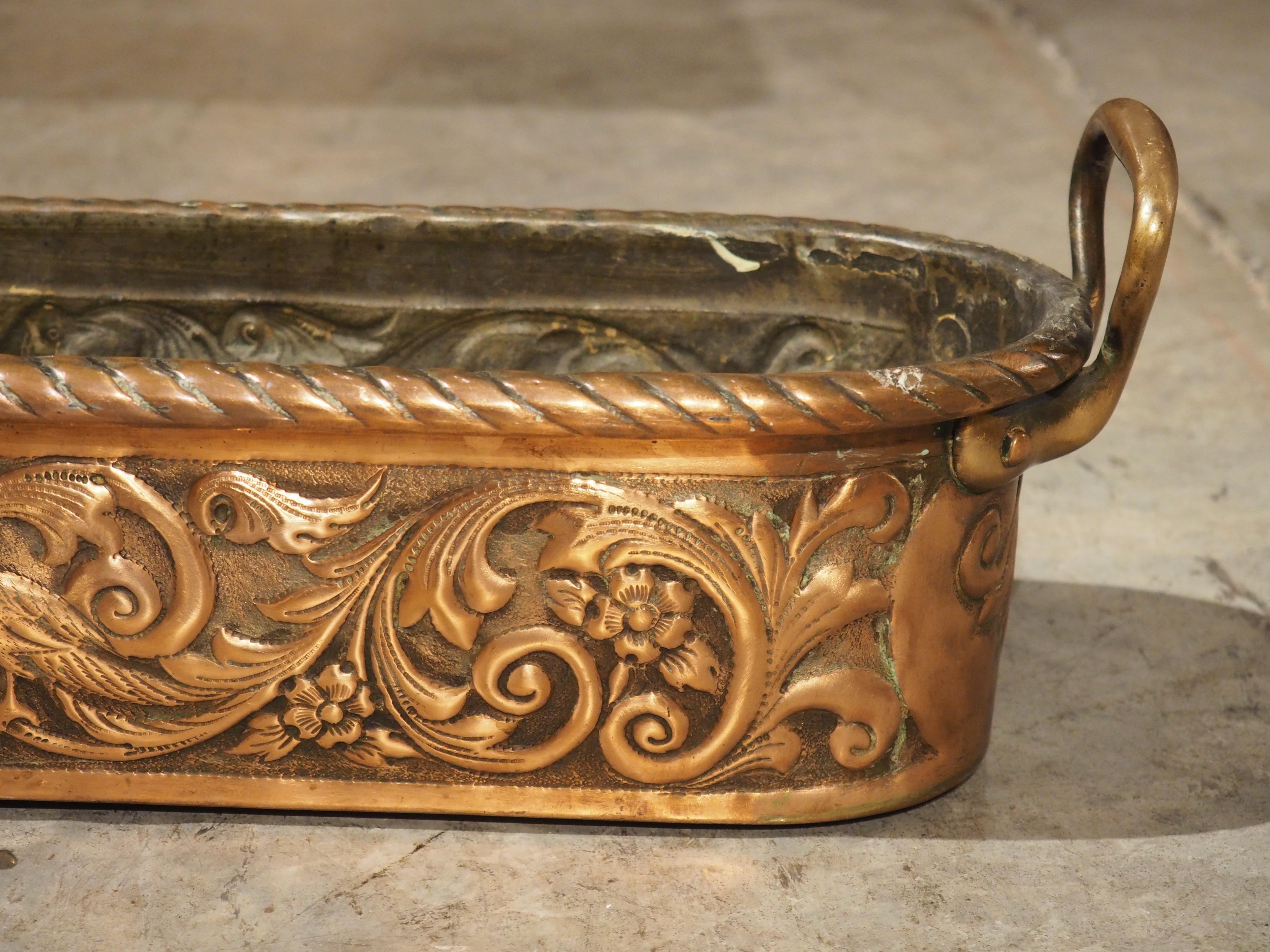 Highly Worked 19th C. French Copper Fish Poacher with Bird and Foliate Decor 2