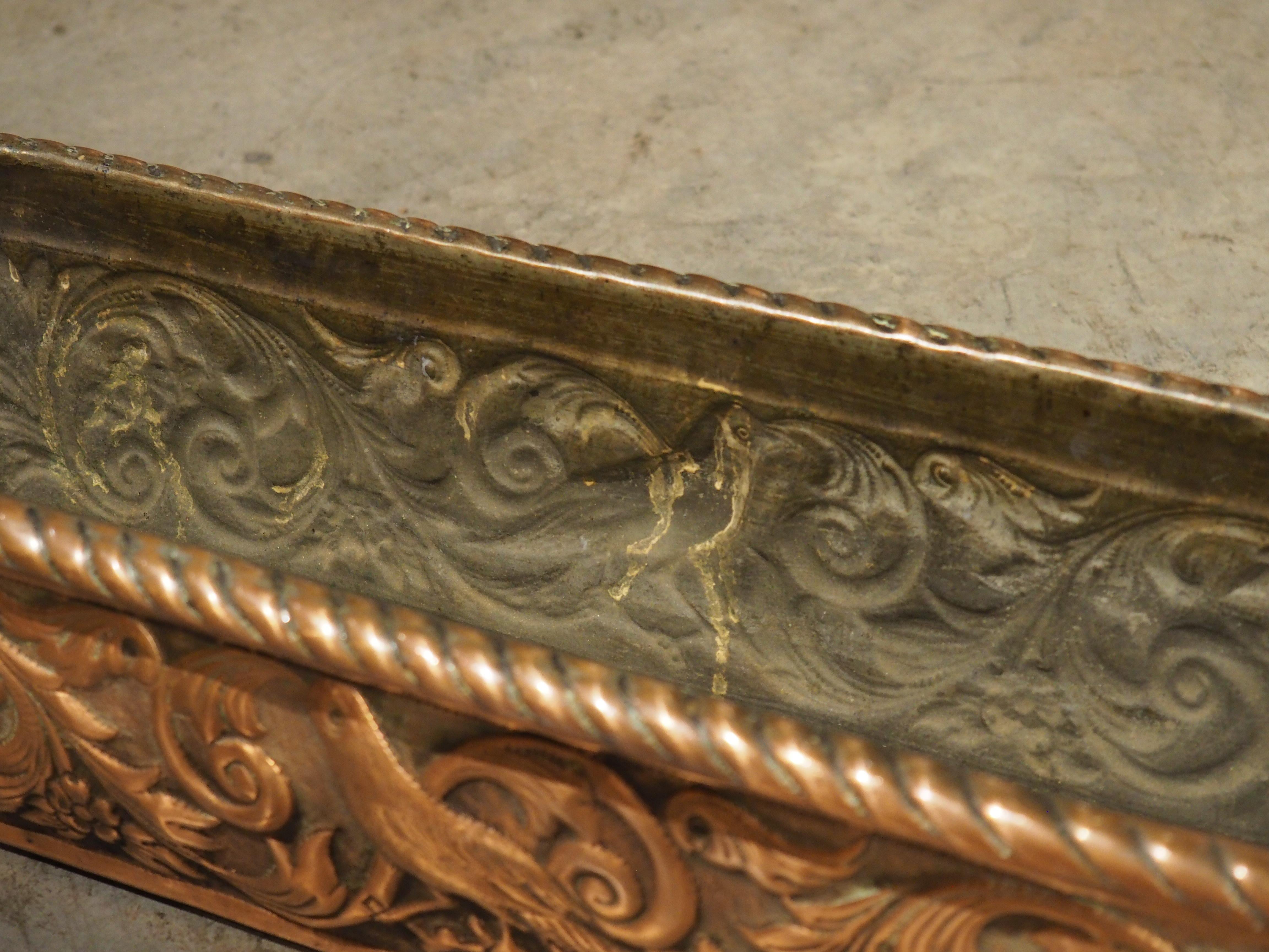 Highly Worked 19th C. French Copper Fish Poacher with Bird and Foliate Decor 3