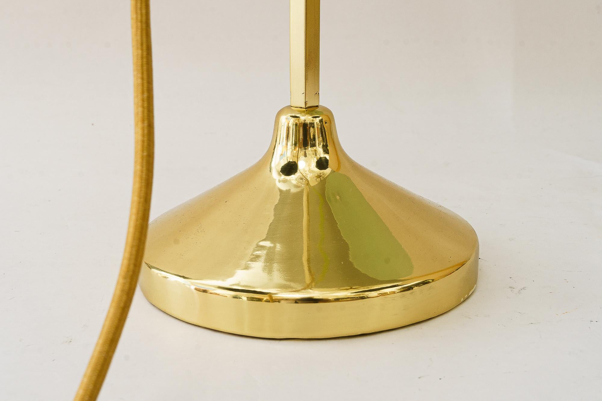 Brass Hight adjustable art Deco Table lamp with glass shade vienna around 1920s For Sale