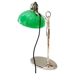 Antique Hight adjustable nickel- plated table lamp with opal glass shade vienna 1920s