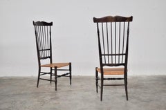 High Back "Chiavarine" Black Lacquered Set Chairs, Italy, 1950s