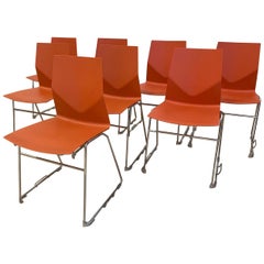 Hightower Stackable Orange Four Cast Chairs, Set of Eight