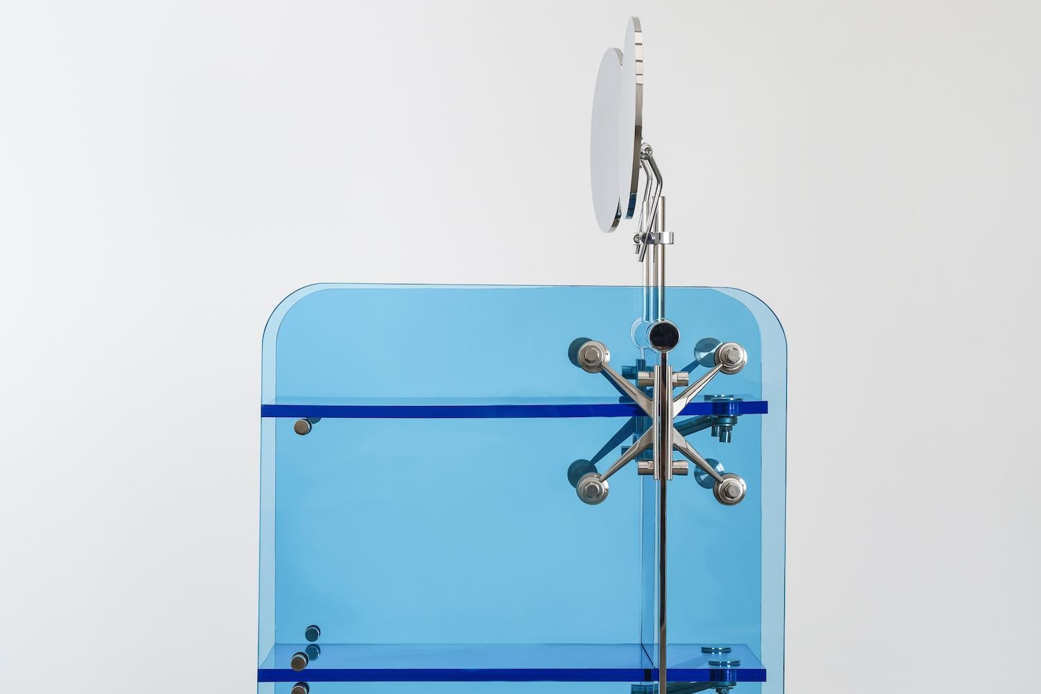 Highway Odyssey' Acrylic, Stainless Steel Bar Cart by Cometabolism Studio In Excellent Condition For Sale In Beverly Hills, CA