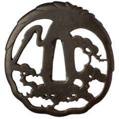 Higo Nishigaki Tsuba with Tsuru and Pines Trees, 18th Century