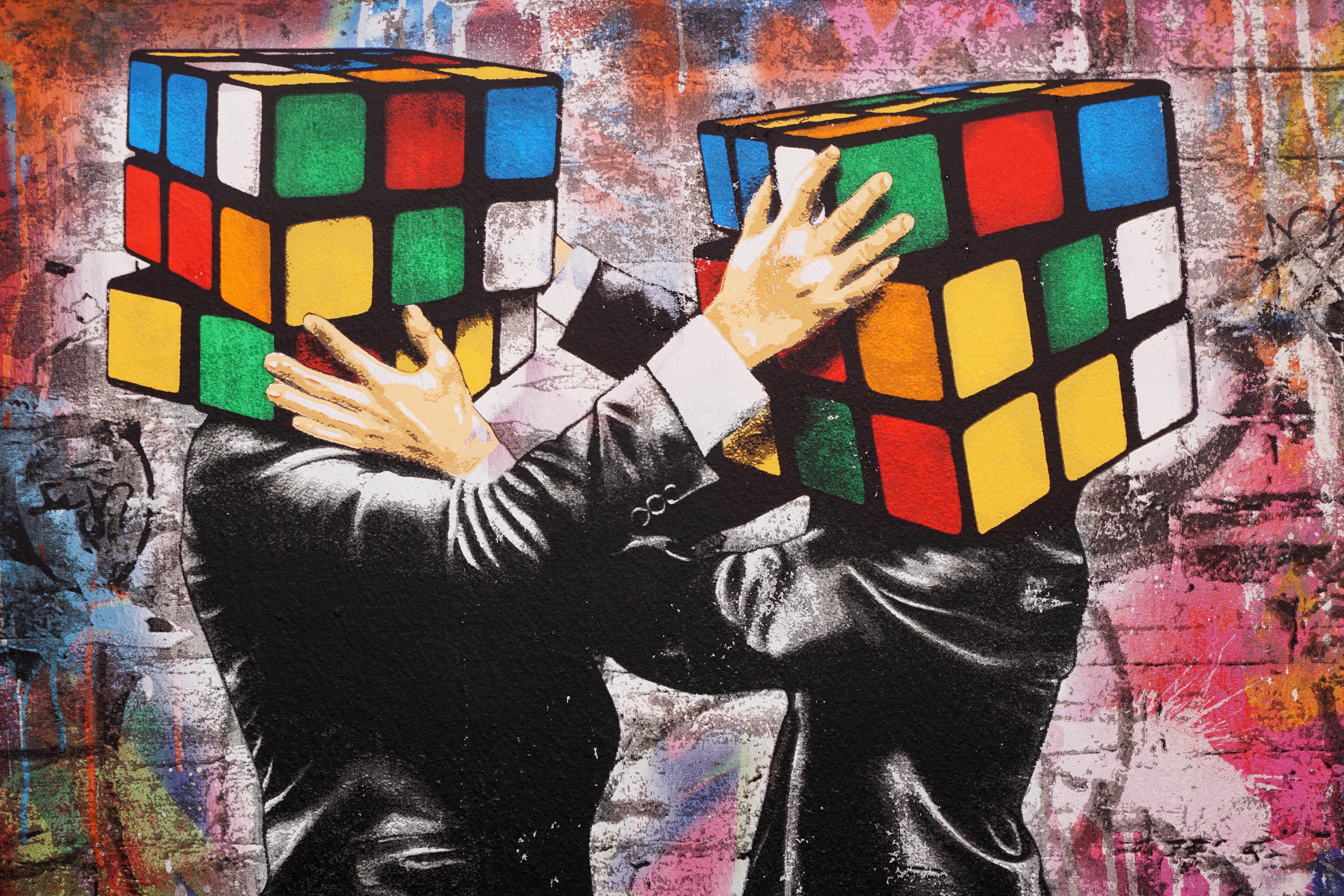 'Puzzled II' Street Pop Art on Canvas, 2020  - Print by Hijack