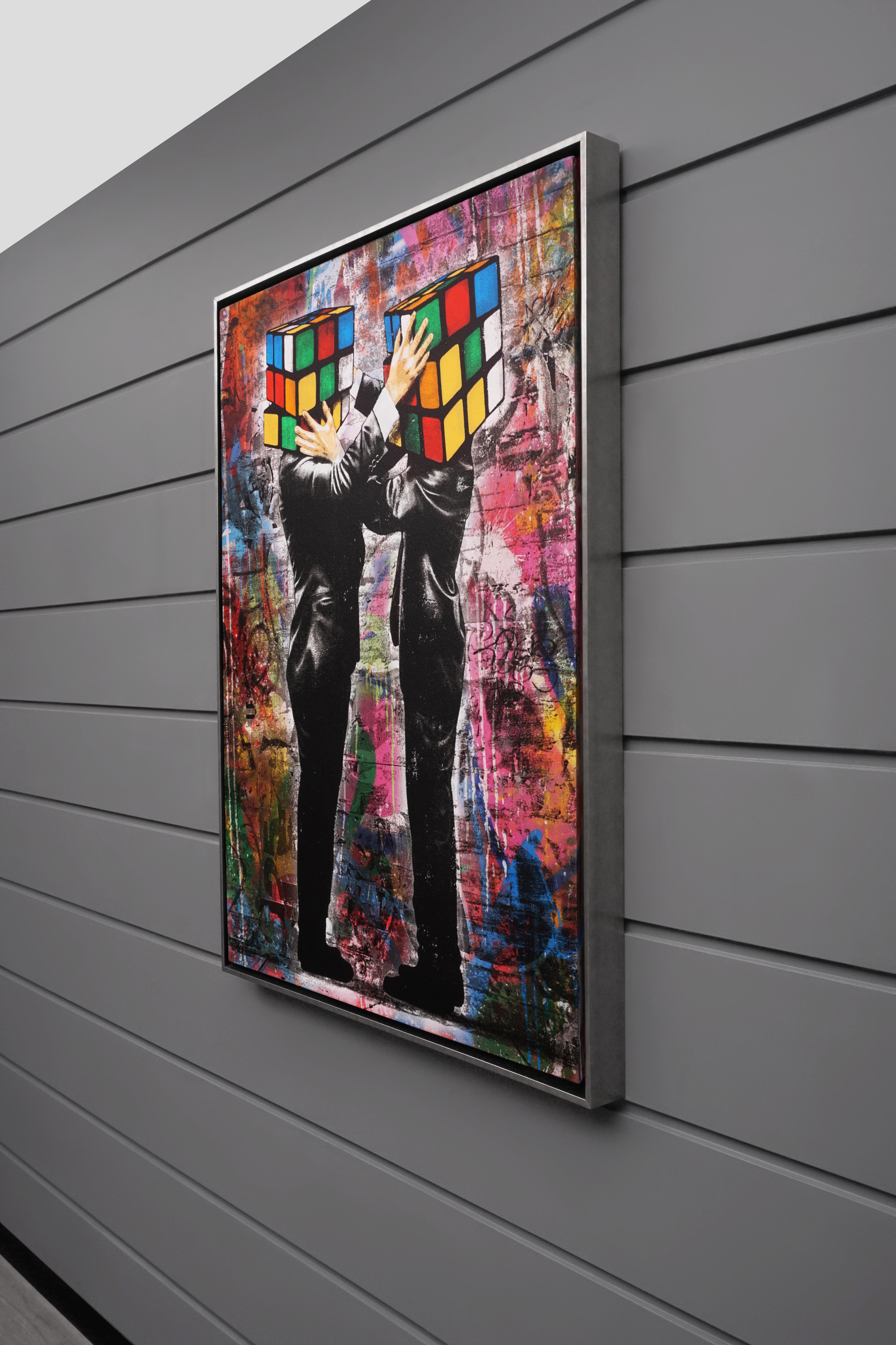 'Puzzled II' Street Pop Art on Canvas, 2020  - Black Landscape Print by Hijack