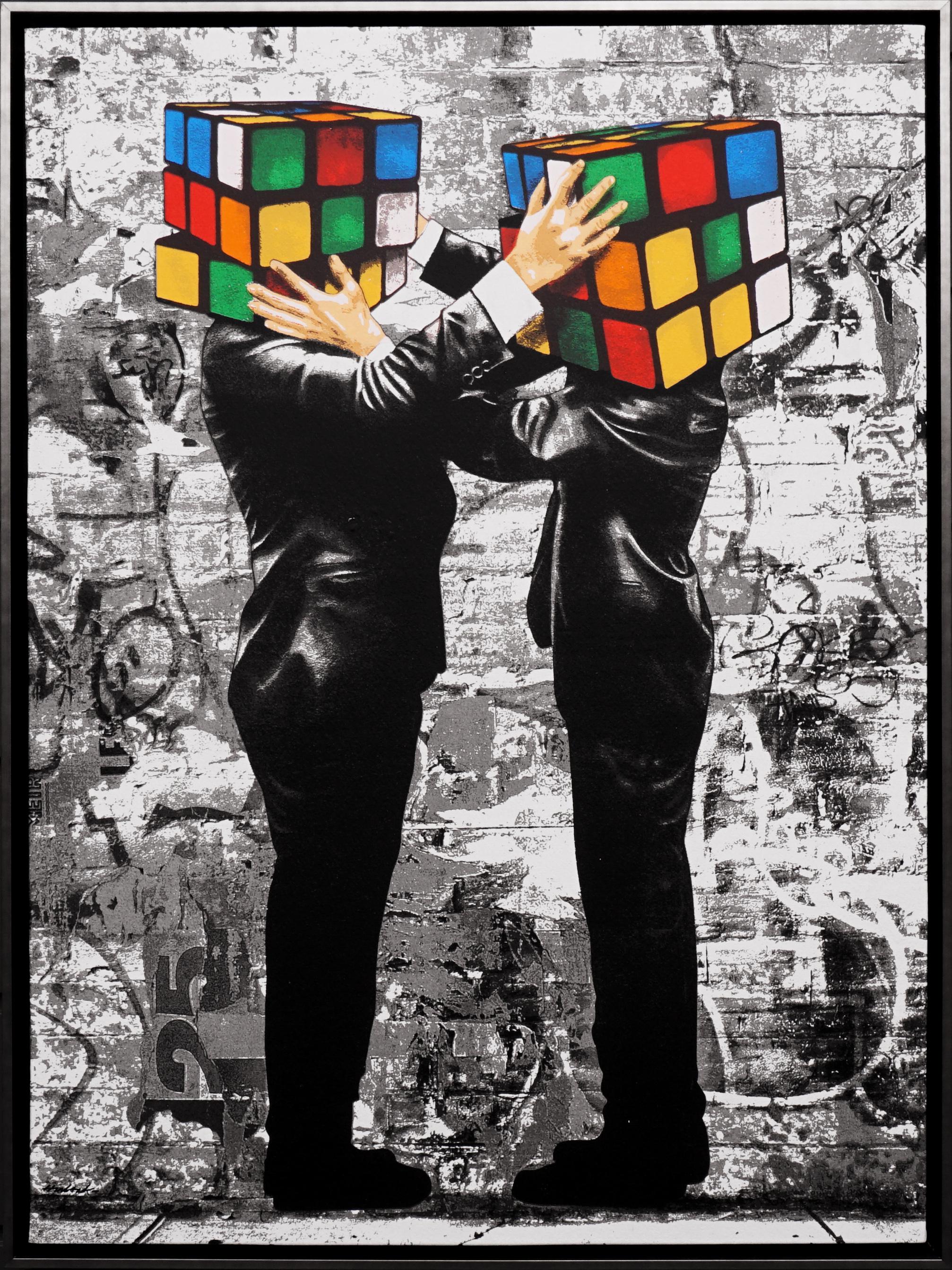 The 'Puzzled' I by Hijack is a silkscreen and mixed media painting on canvas, created in 2020. Signed by the Artist, this work possesses striking subject matter and the street-style flair Hijack has become well-known for. ‘Puzzled I’ comes in