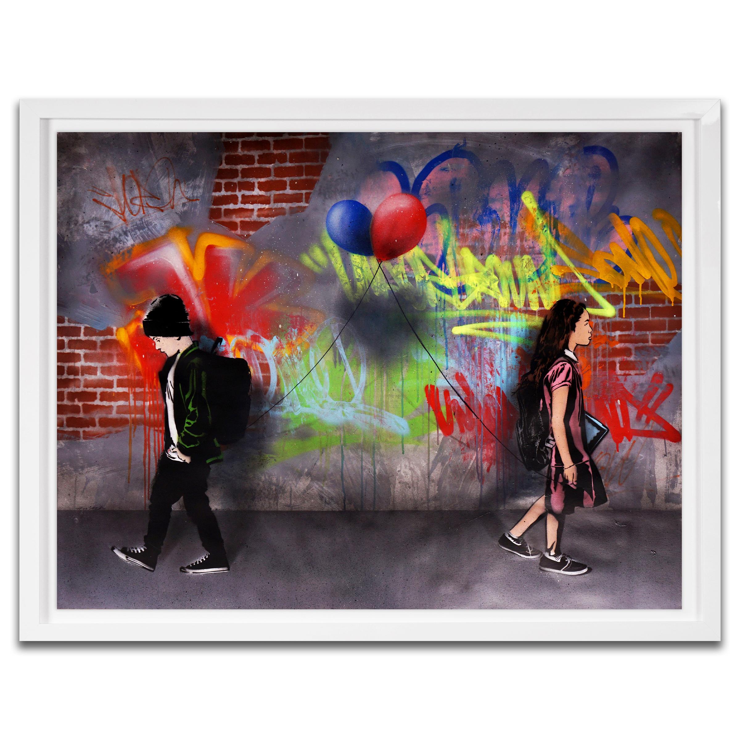 'Static Love with Balloons' Graffiti Street Art Painting, Unique, 2021 - Mixed Media Art by Hijack