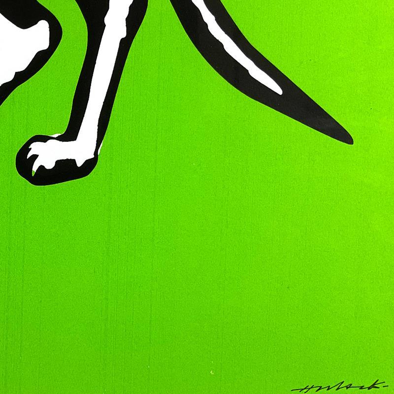 Sérigraphie encadrée Skeleton Cat (vert) en édition limitée - Print de Hijack