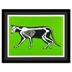 Sérigraphie encadrée Skeleton Cat (vert) en édition limitée