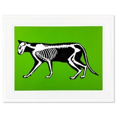 Sérigraphie encadrée Skeleton Cat (vert) en édition limitée