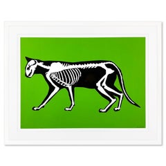 "Skeleton Cat (Green)" Framed Limited Edition Silkscreen