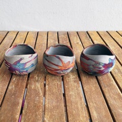 Hikari 3 Pack Raku Pottery Vase - Carbon Copper - Handmade Ceramic Home Decor