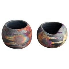 Vaso in ceramica Raku Hikari & Zen - Rame al carbonio - Decorazione per la casa in ceramica fatta a mano