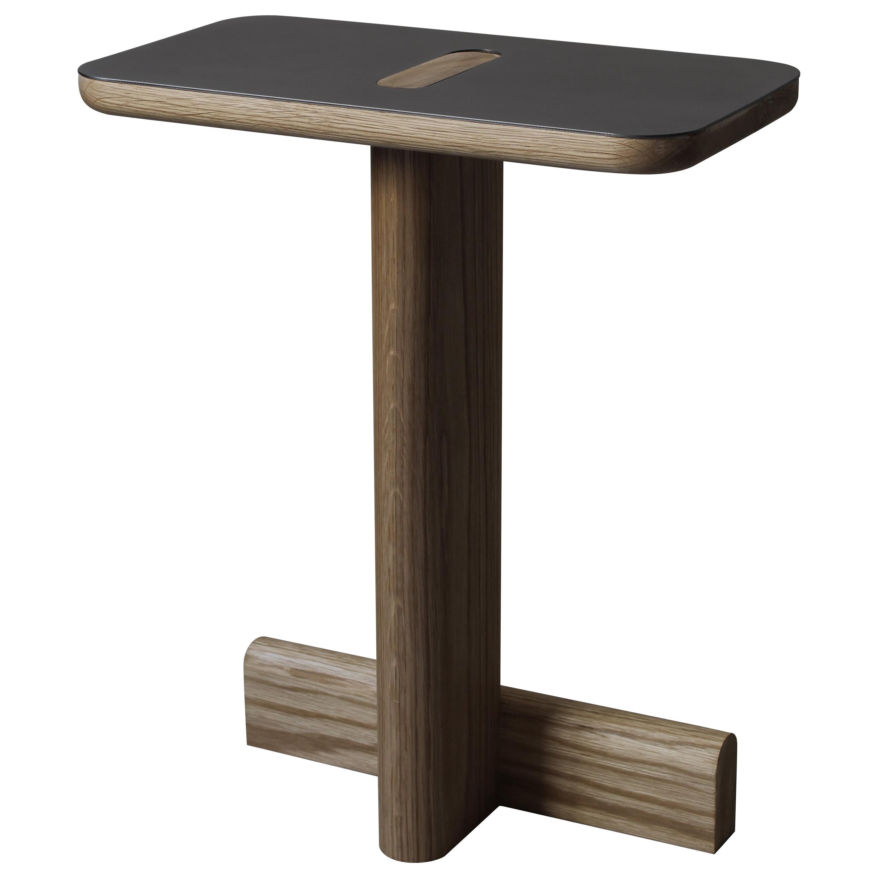 Hiko Side Table "Linen Edition" in White Oak Oil Finish with Natural Steel For Sale