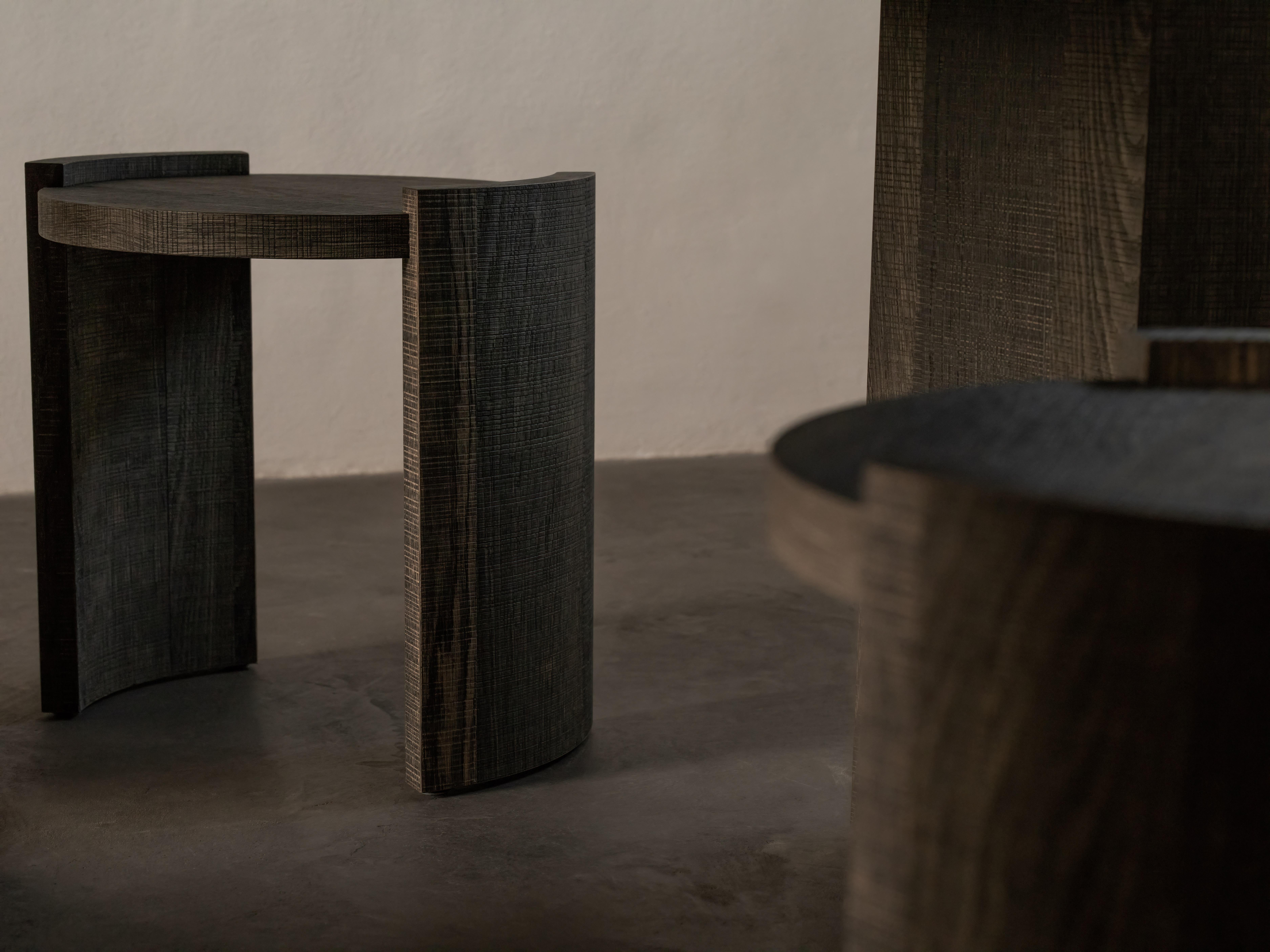 Hiku stool by Kana Objects
Dimensions: D 45 x H 45 cm
Materials: Smoked oak.
Available in other sizes and with cushion options.
Also available in natural oak.

Tables of different heights and materials can be combined to form a harmonious
