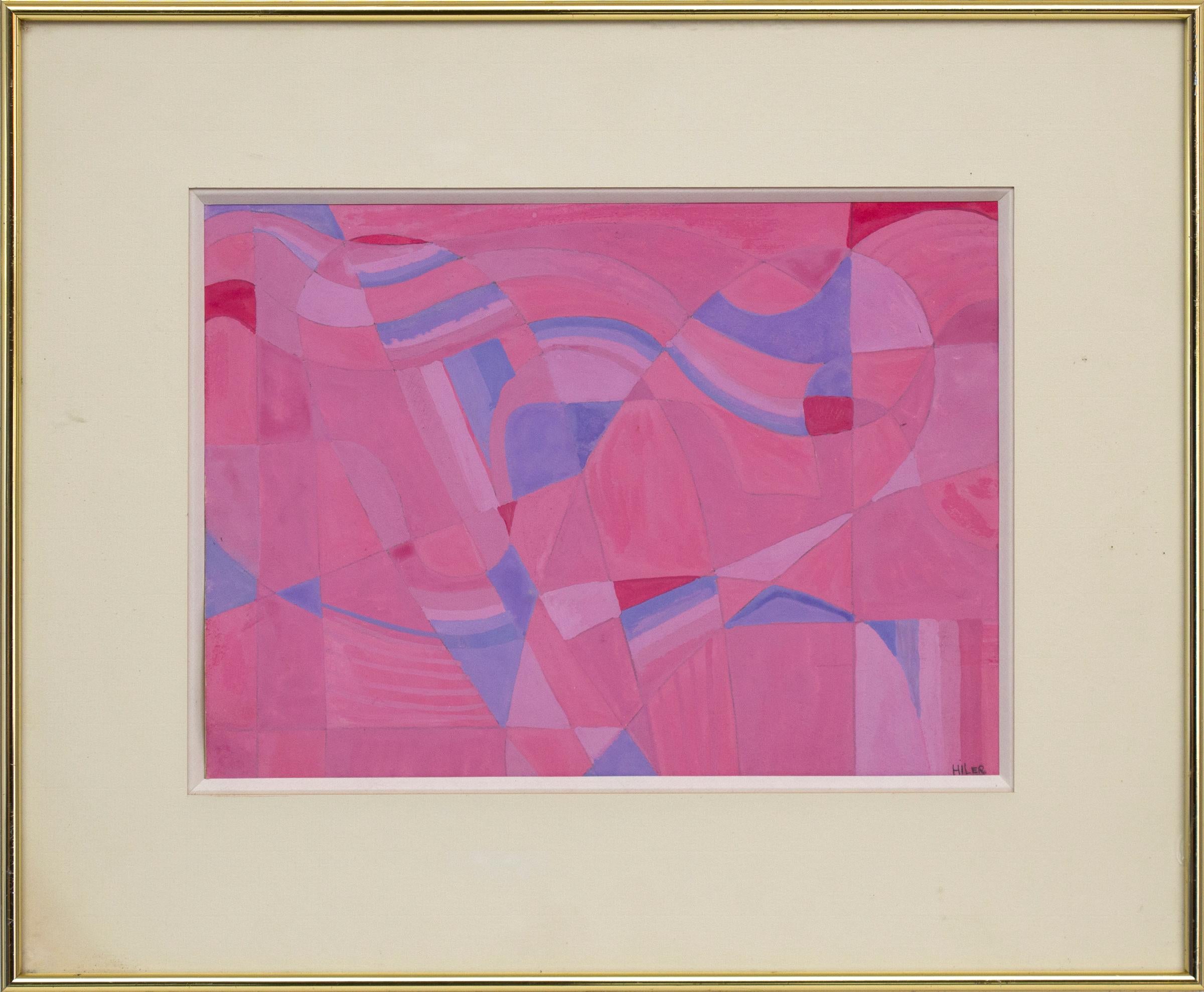 Pink Study, 1960s Abstract Painting in Pink & Blue, Mid Century Modern  - Mixed Media Art by Hilaire Hiler