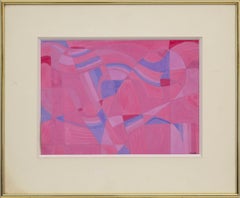 Pink Study, 1960s Abstract Painting in Pink & Blue, Mid Century Modern 