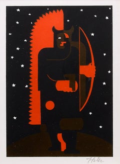 Impression moderniste des années 1930 de Hilaire Hiler: Indian with Bow in Fox Costume Artwork