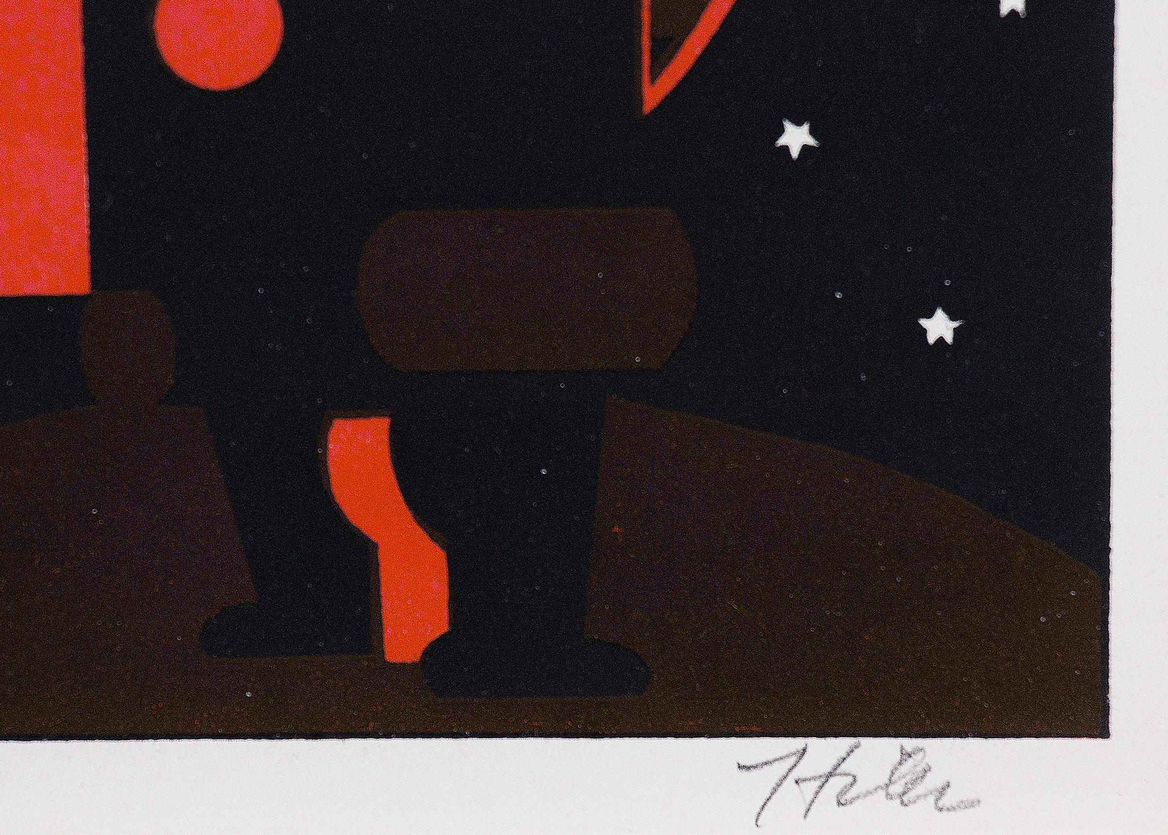 Stampa modernista degli anni '30 di Hilaire Hiler: Indiano con arco in costume da volpe in vendita 2