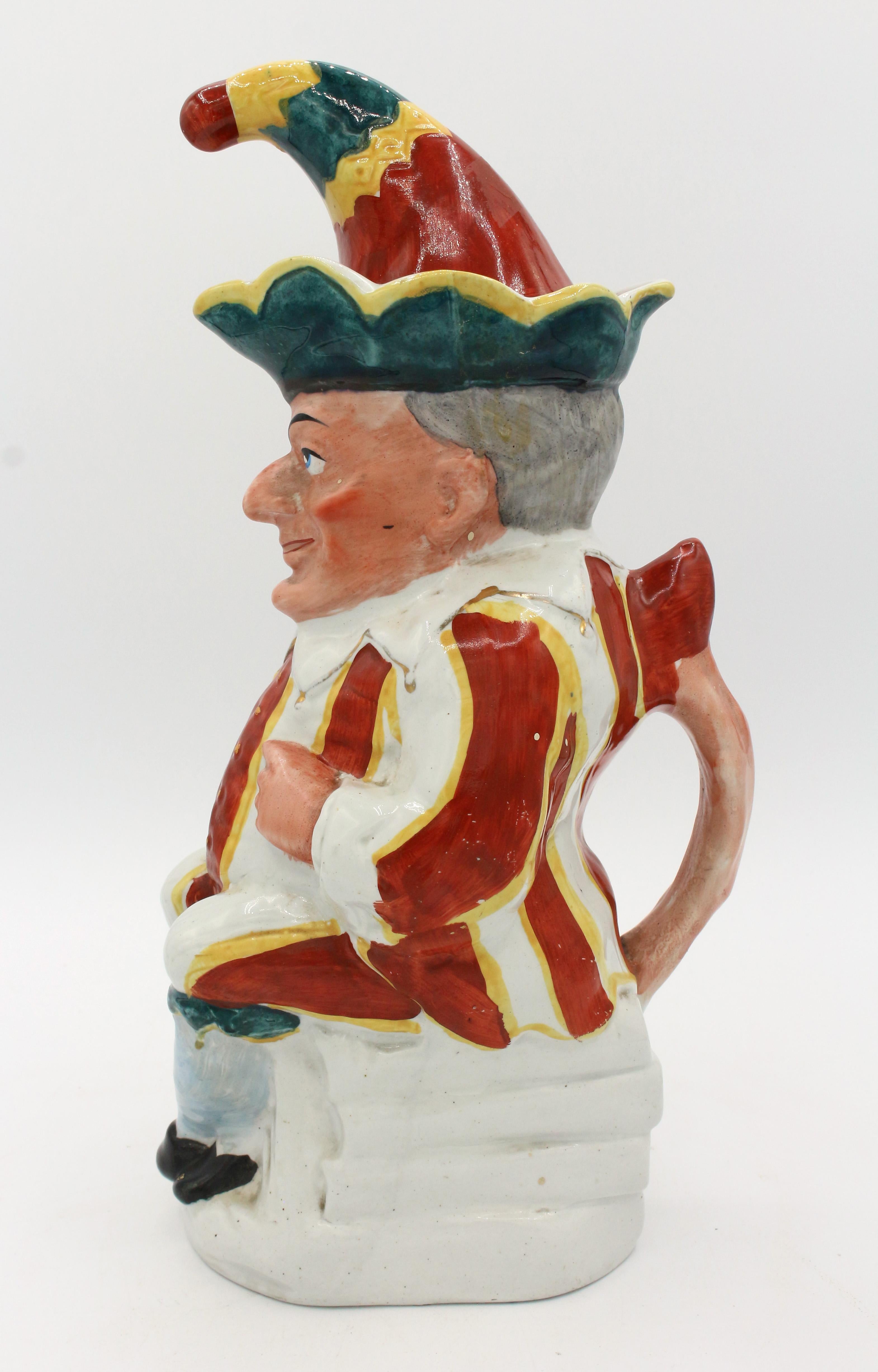 Late Victorian Hilarious Punch figure Toby Jug by William Machin, England, 1889-1910 For Sale