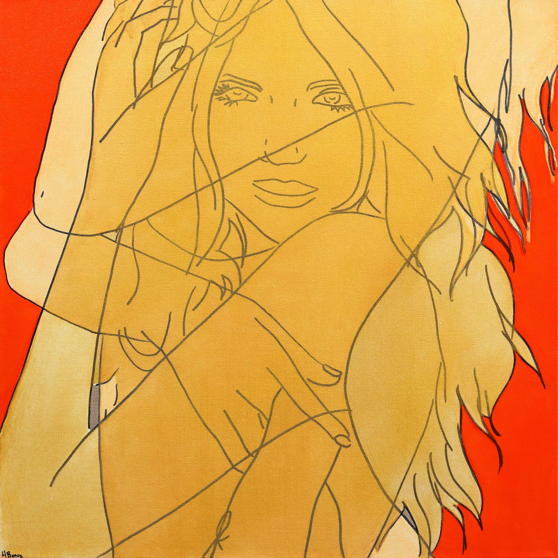 Untitled (Fire III) - Figurative Portrait Red and Yellow Woman Pop Art Painting - Mixed Media Art by Hilary Bond
