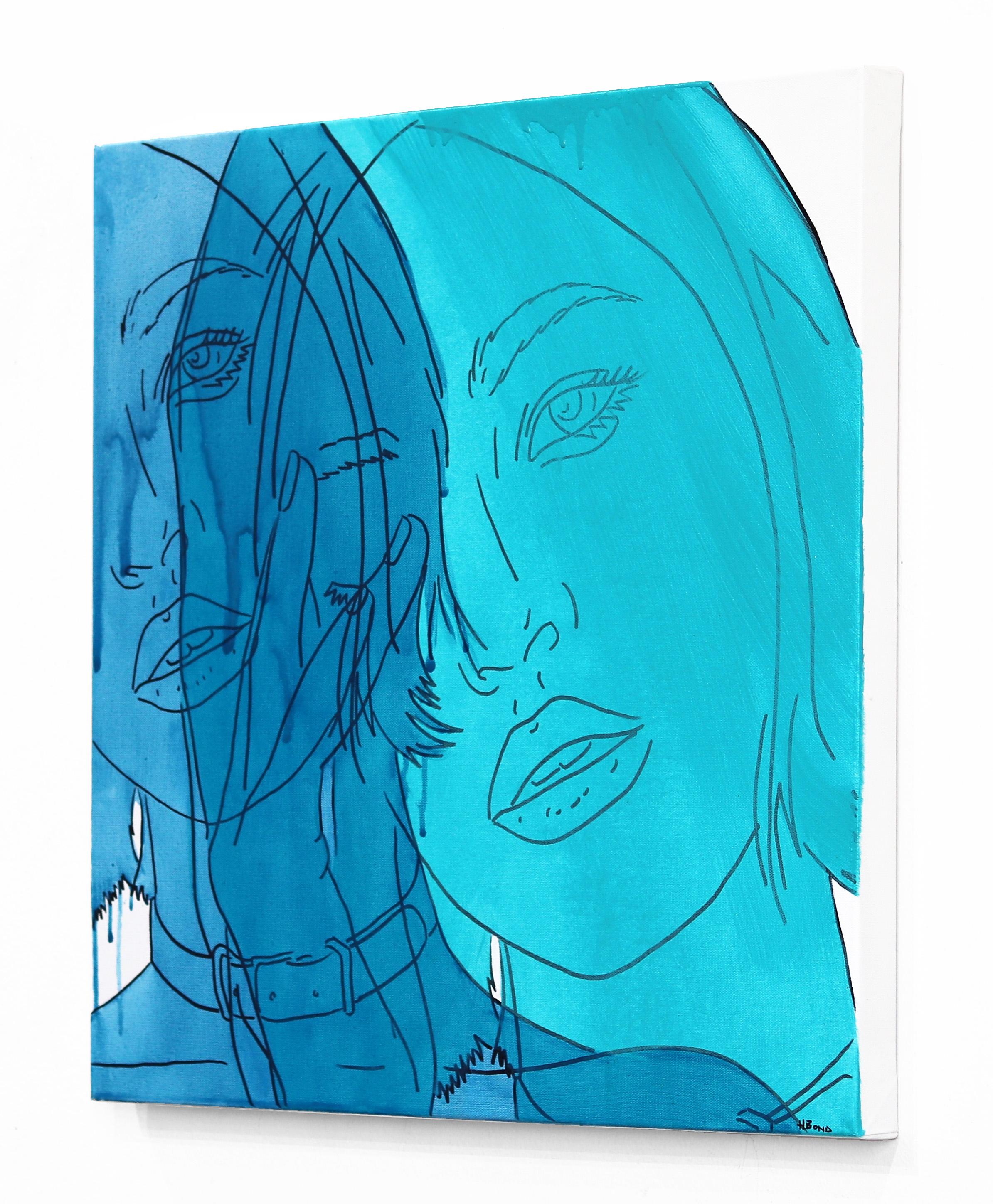 Sans titre (Comme un rêve IV)  - Portrait figuratif de femme bleue et turquoise Pop Art  en vente 2