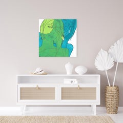 Sin título (Primavera I) - Retrato Figurativo Mujer Verde y Azul Pintura Pop Art