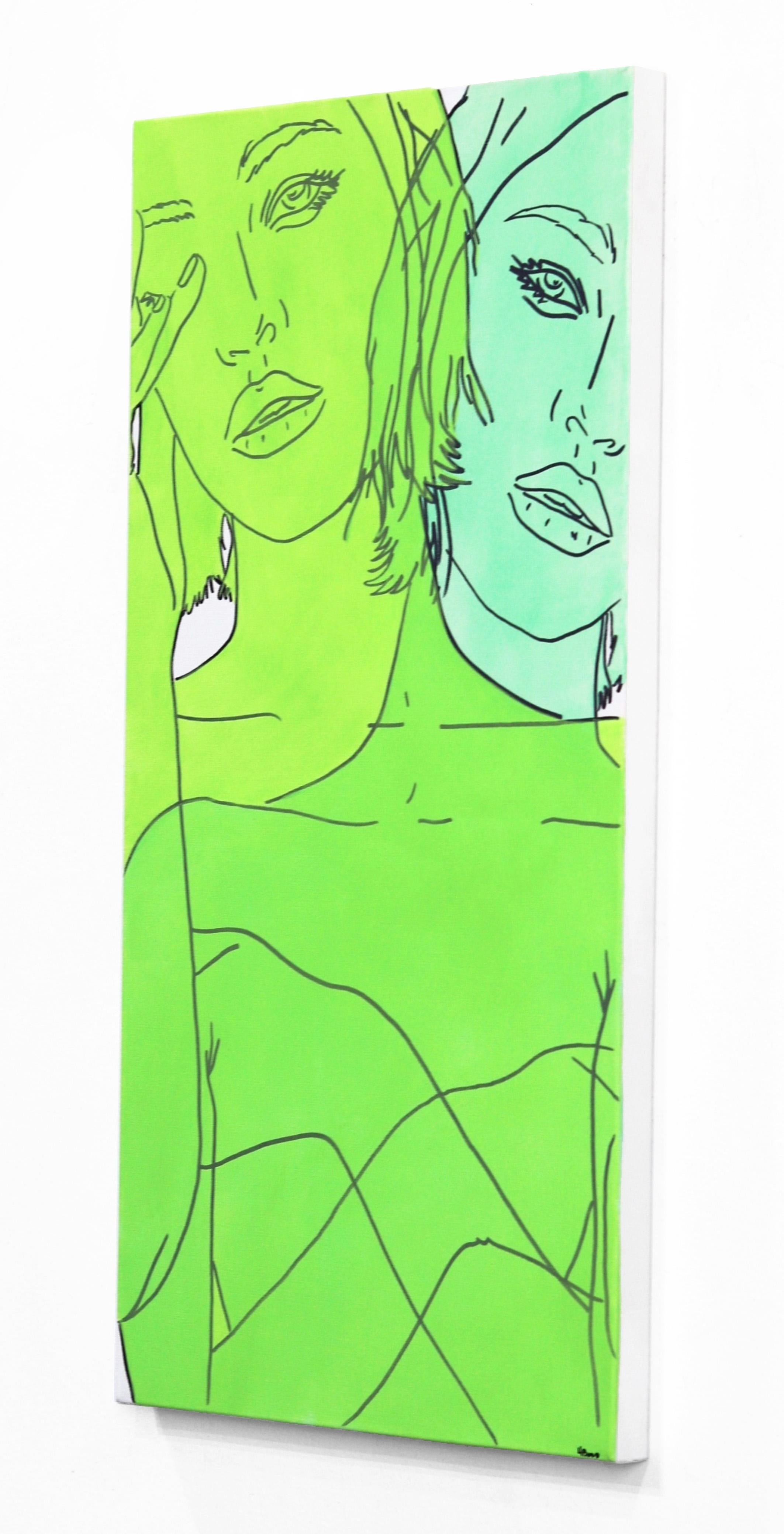 Untitled (Spring III) - Figurative Portrait Green and Aqua Woman Pop Art  For Sale 2