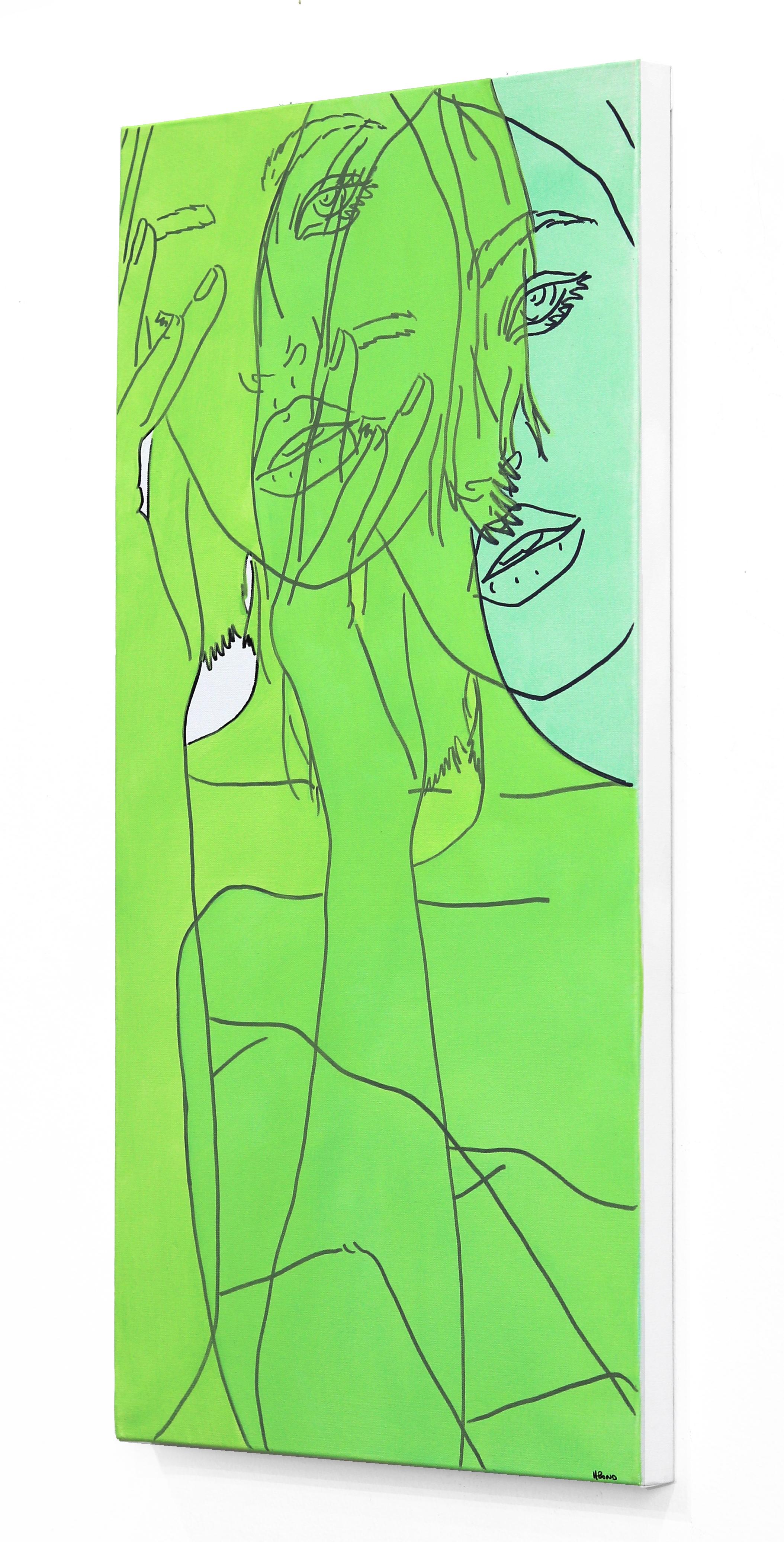 Untitled (Spring V) - Portrait figuratif de femme verte et aquarelle Pop Art en vente 2